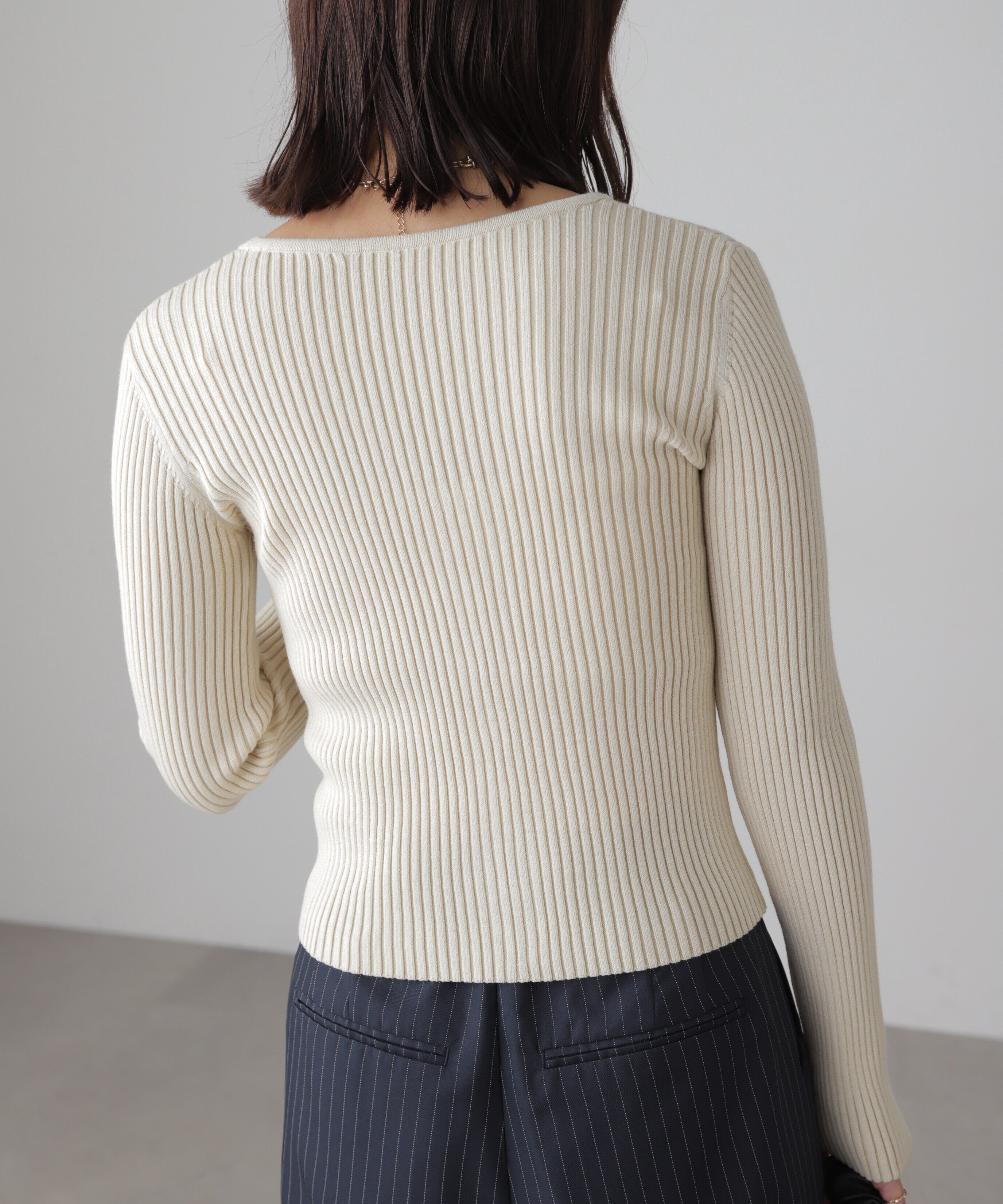  「フロントジップリブVネックニット」|ニット・セーター|