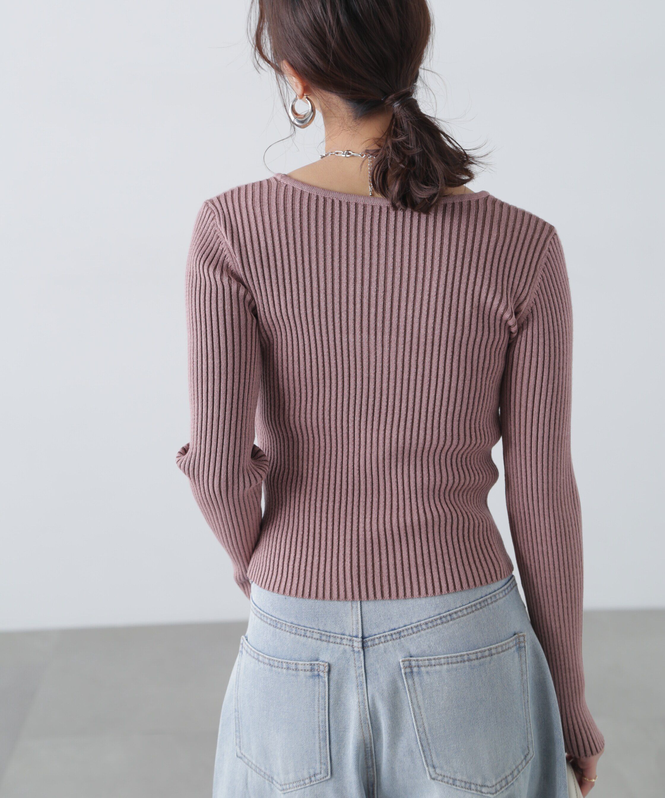  「フロントジップリブVネックニット」|ニット・セーター|