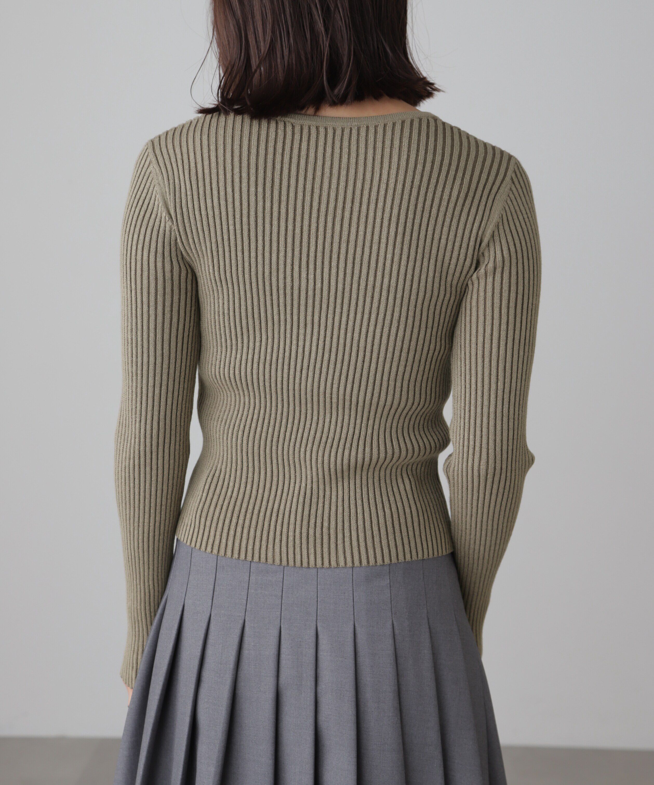  「フロントジップリブVネックニット」|ニット・セーター|