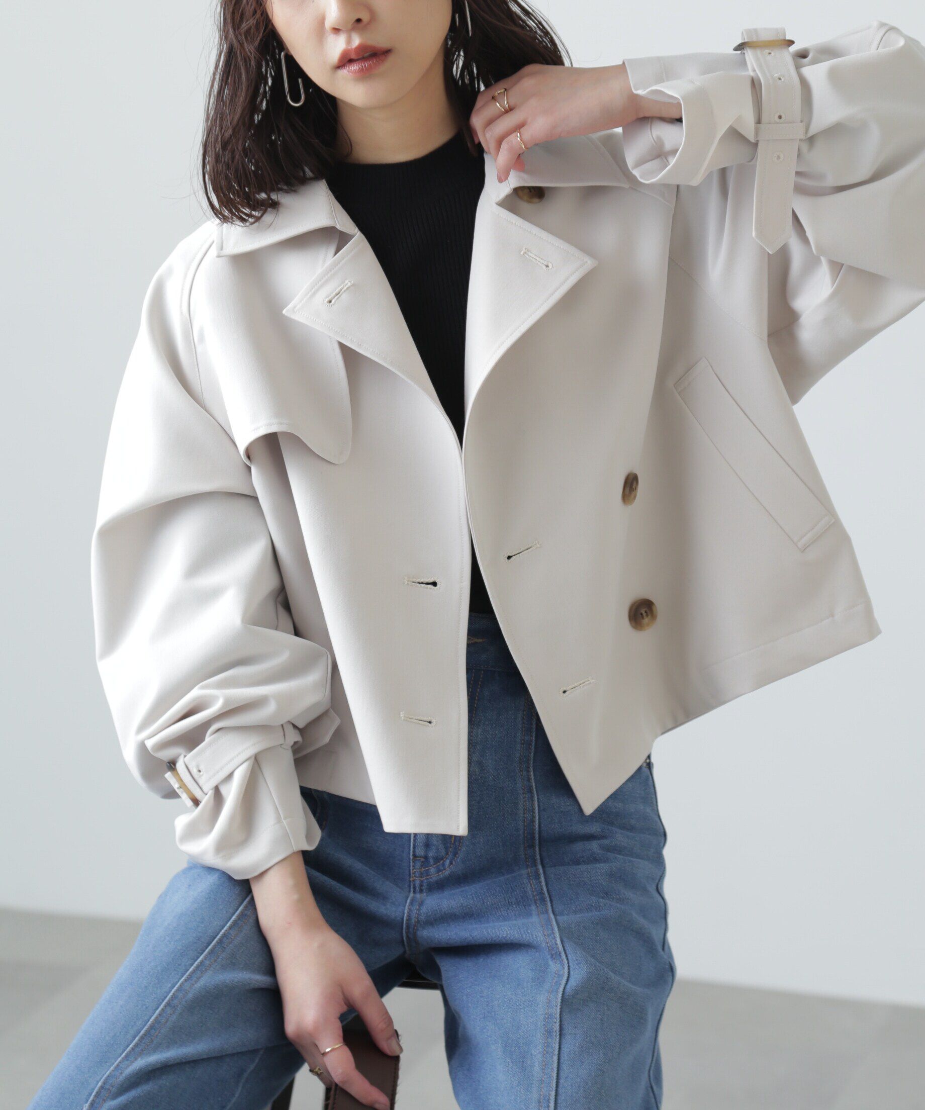  「ショートトレンチコート」|その他|アイボリー