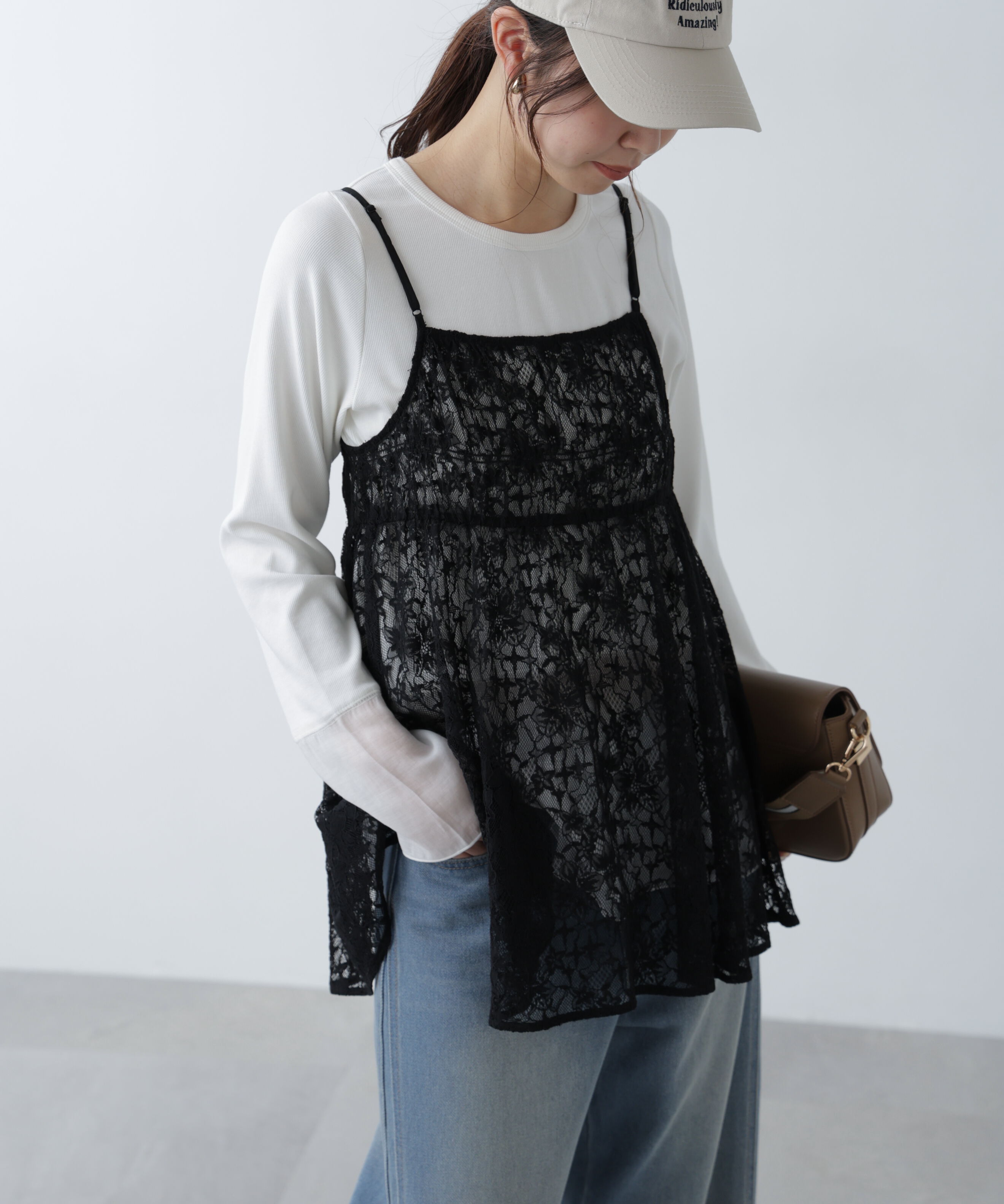  「前後2wayレースチュニックキャミブラウス」|シャツ・ブラウス|ブラック