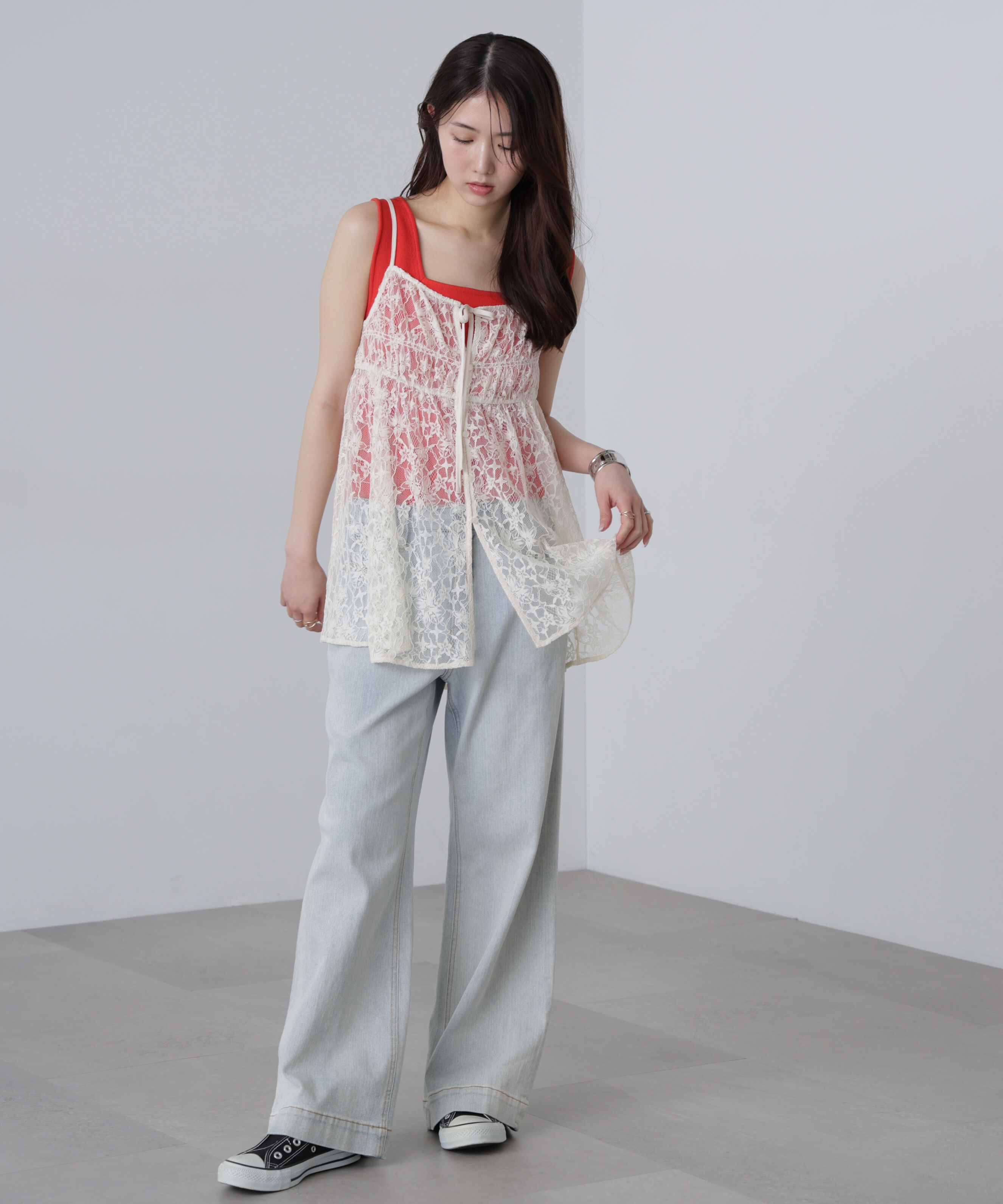  「前後2wayレースチュニックキャミブラウス」|シャツ・ブラウス|