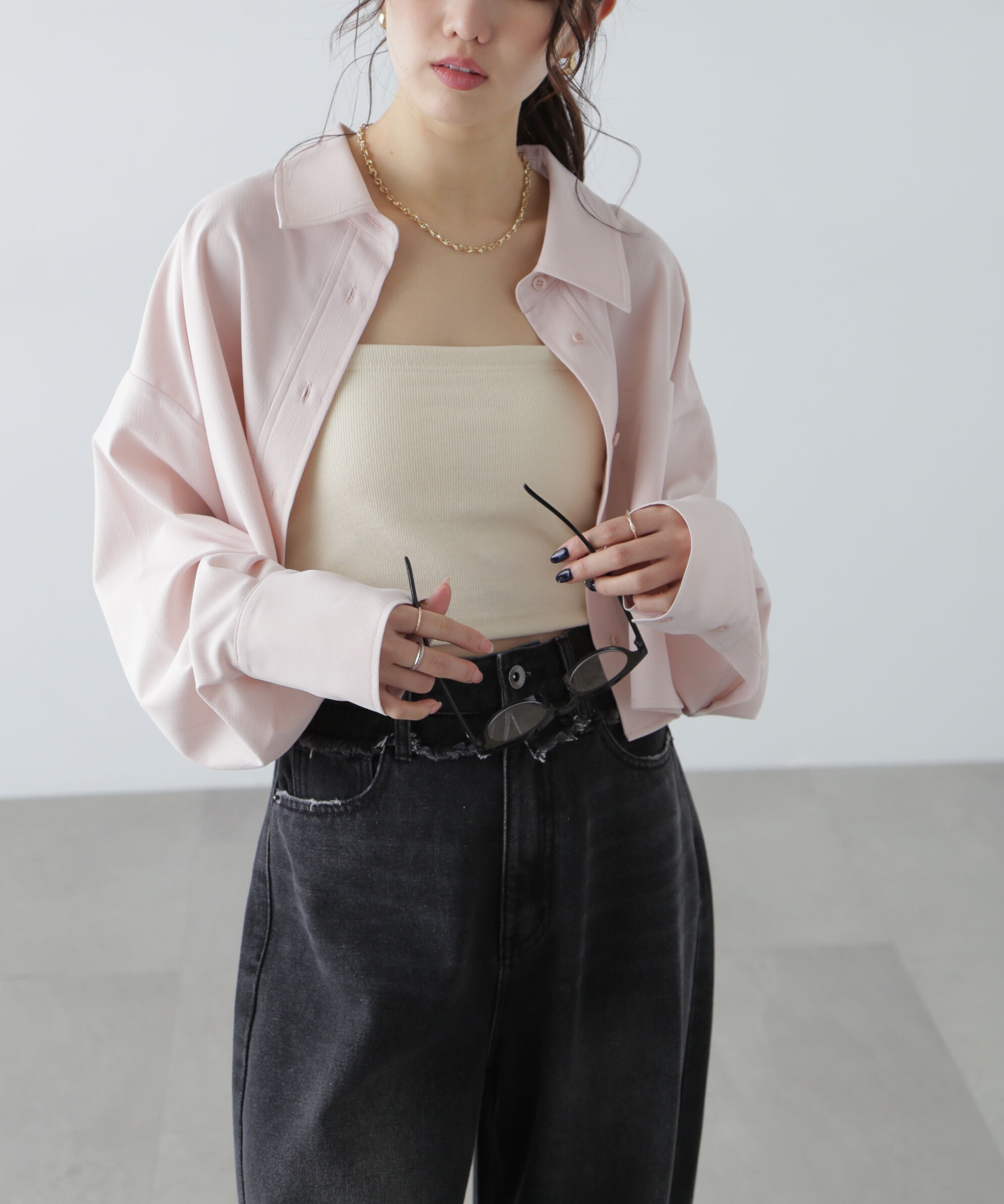  「バックレースアップショート丈シャツ」|シャツ・ブラウス|ピンク