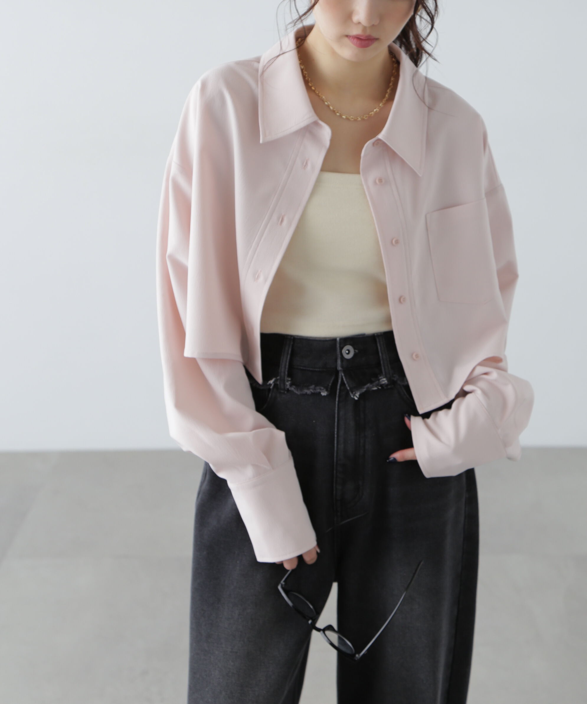  「バックレースアップショート丈シャツ」|シャツ・ブラウス|