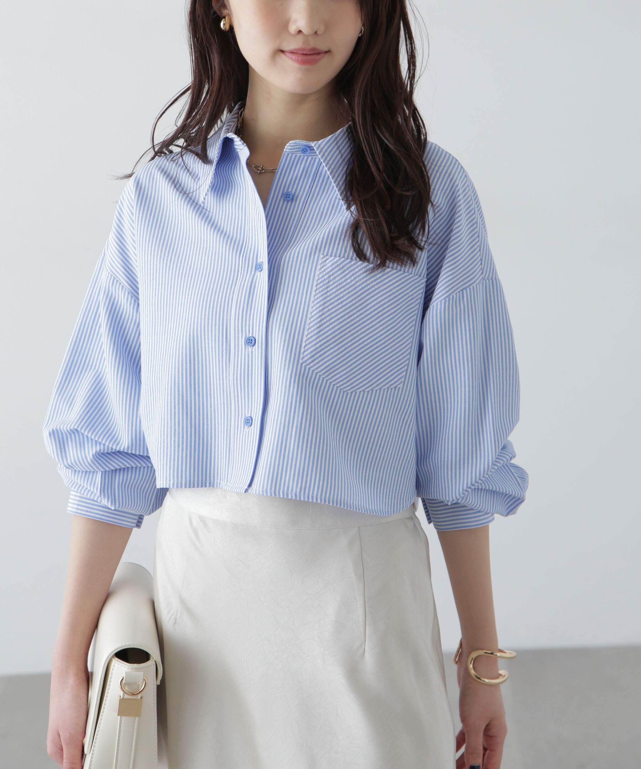  「バックレースアップショート丈シャツ」|シャツ・ブラウス|ブルーベース1