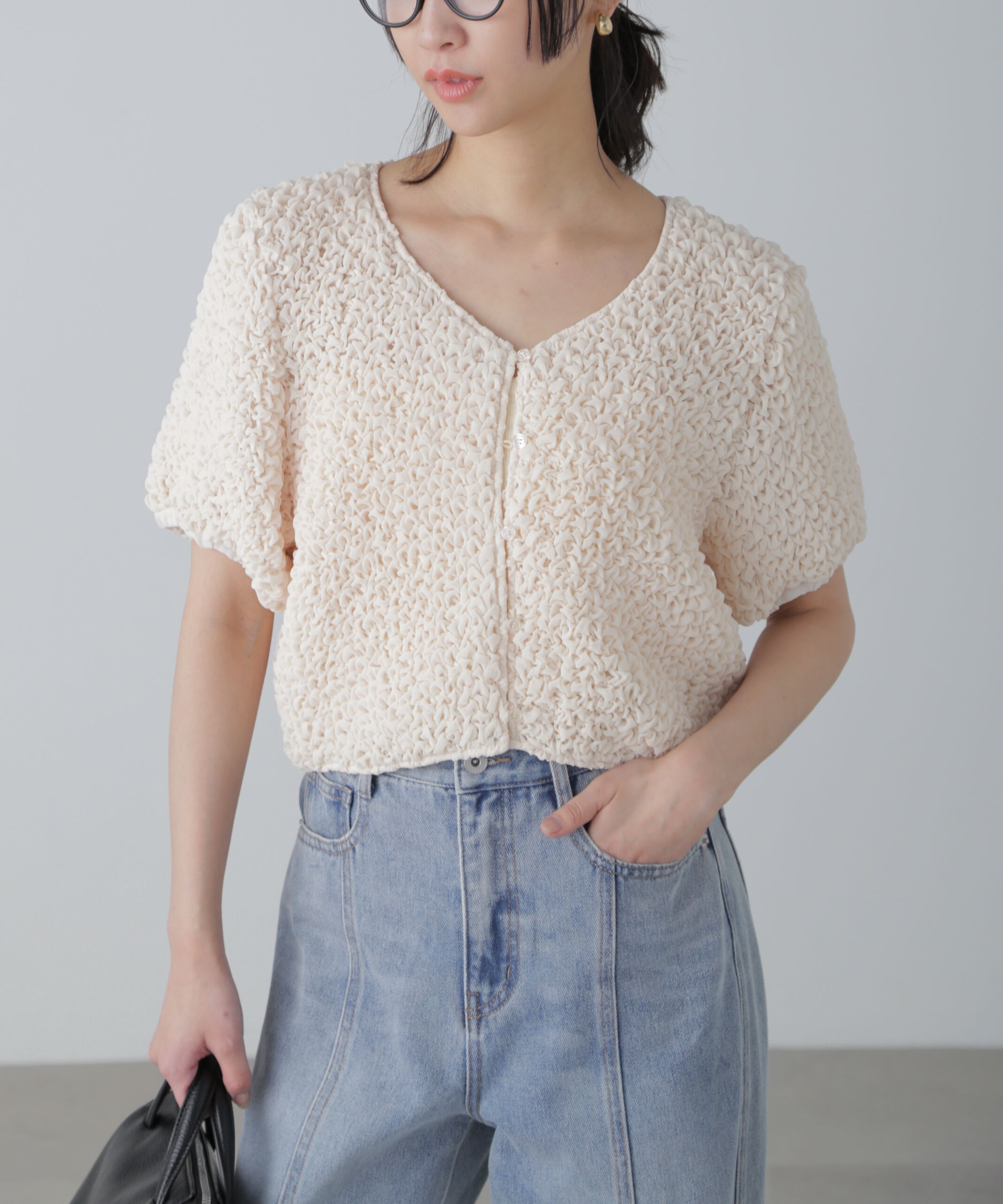  「前後2wayポコポコクロップドブラウス」|シャツ・ブラウス|オフ