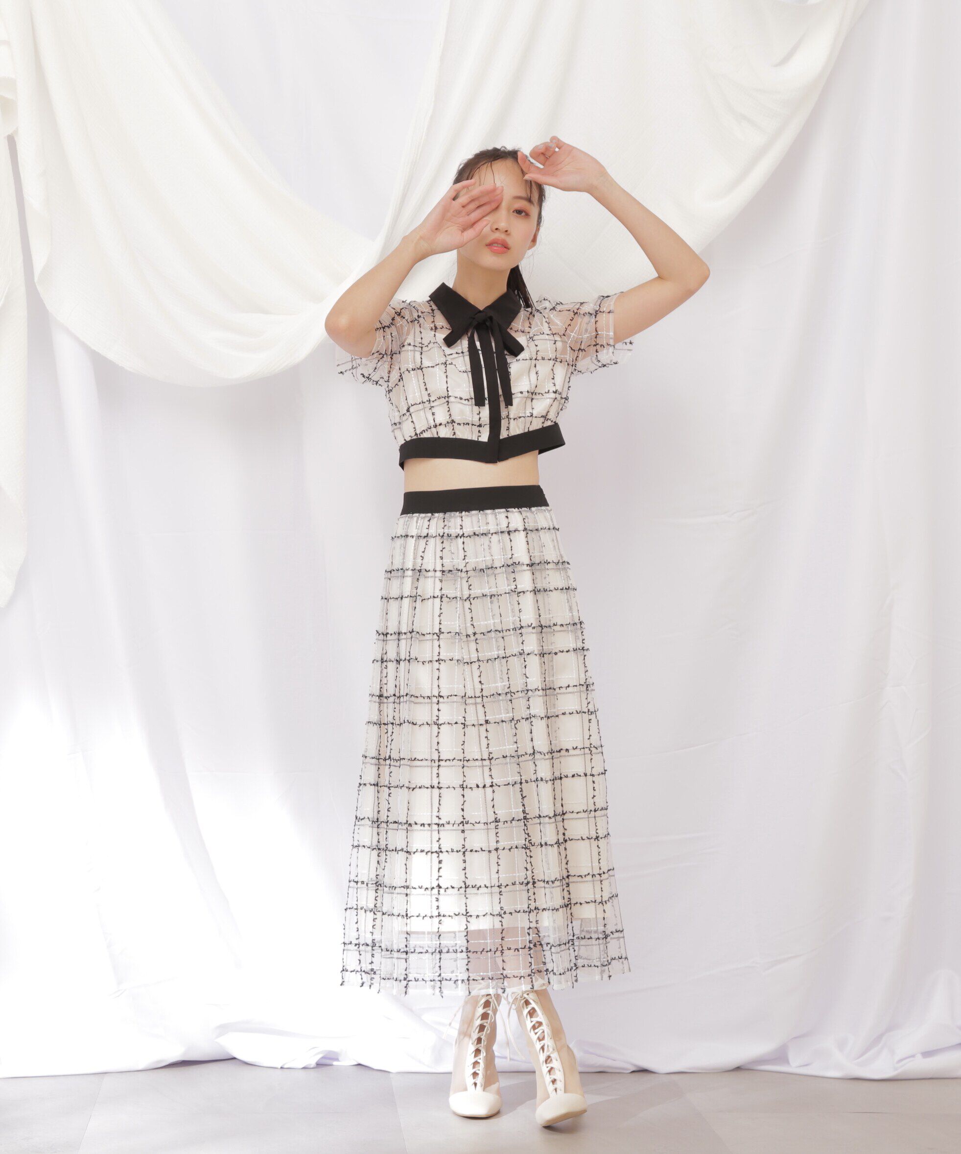  「◇シアーチェックショート丈ブラウス」|シャツ・ブラウス|