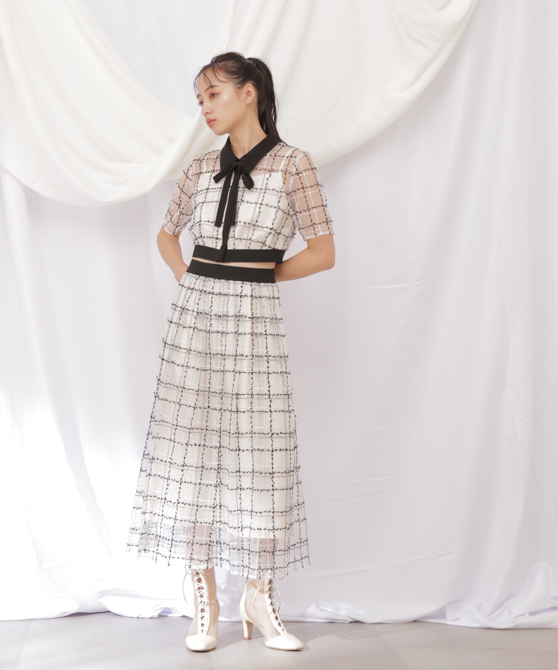  「◇シアーチェックショート丈ブラウス」|シャツ・ブラウス|