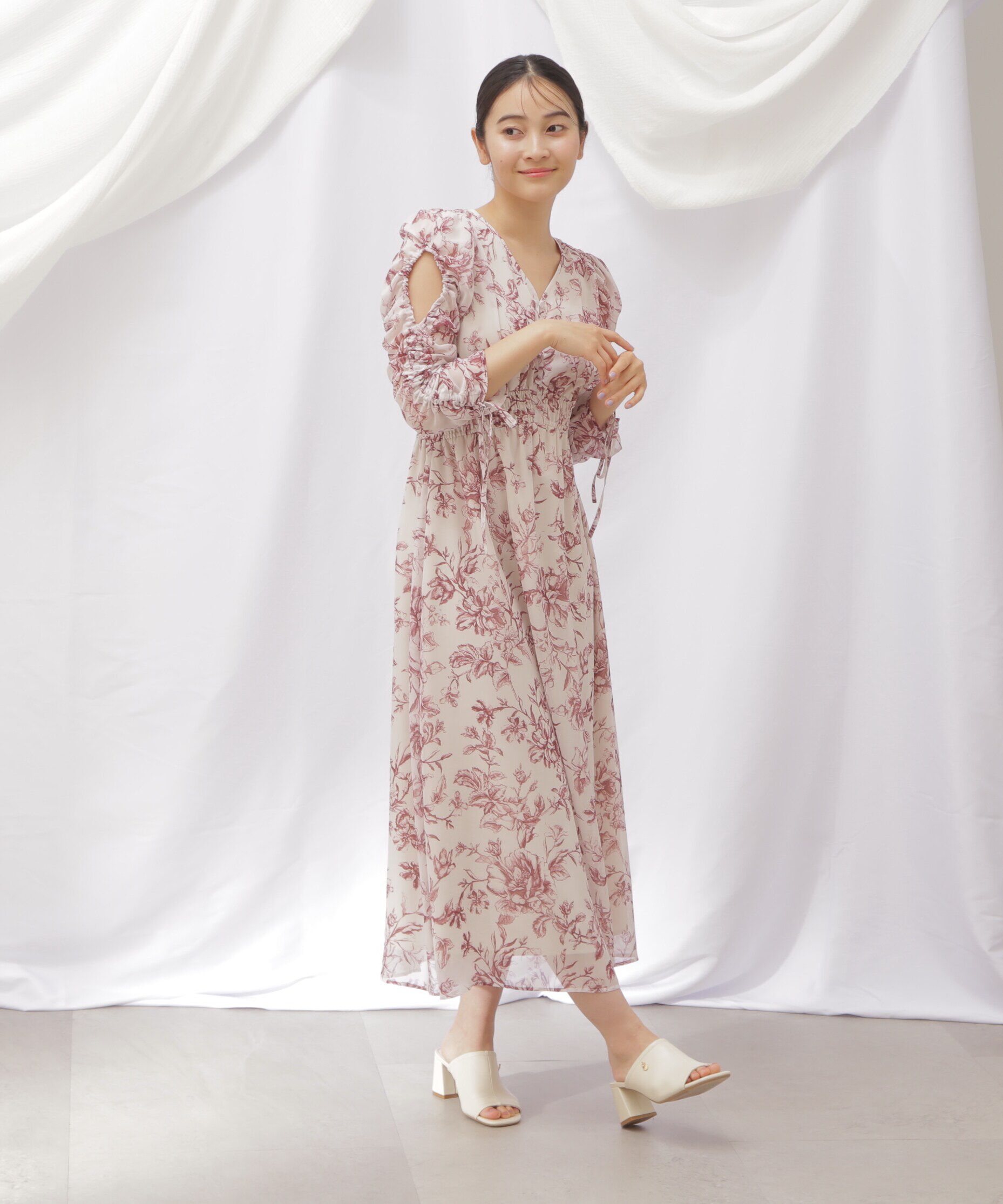  「◇ビッグフラワーシャーリングワンピース　WEB限定カラー：レッド」|ワンピース|