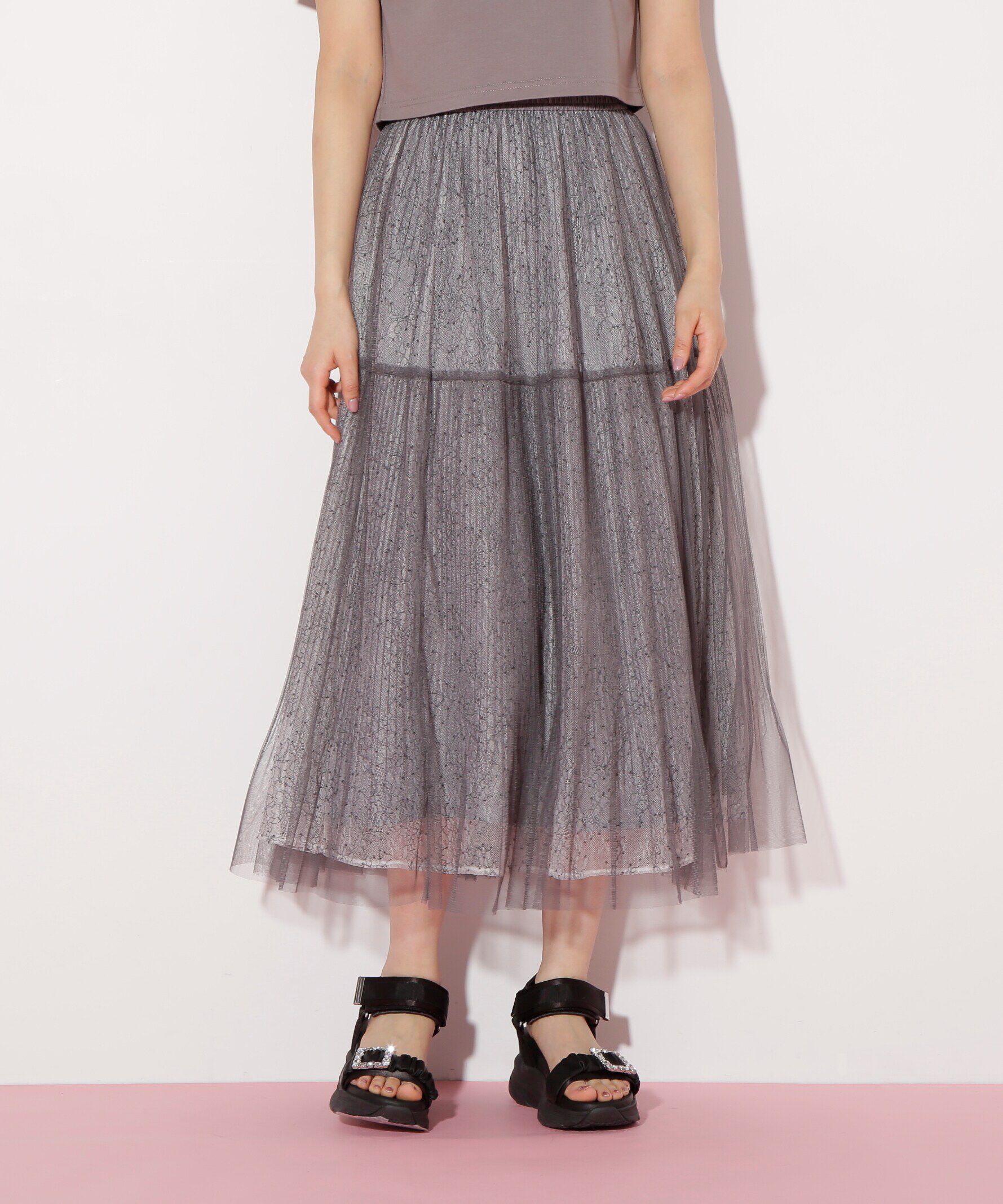  「レイヤードチュールスカート」|スカート|チャコールグ 1