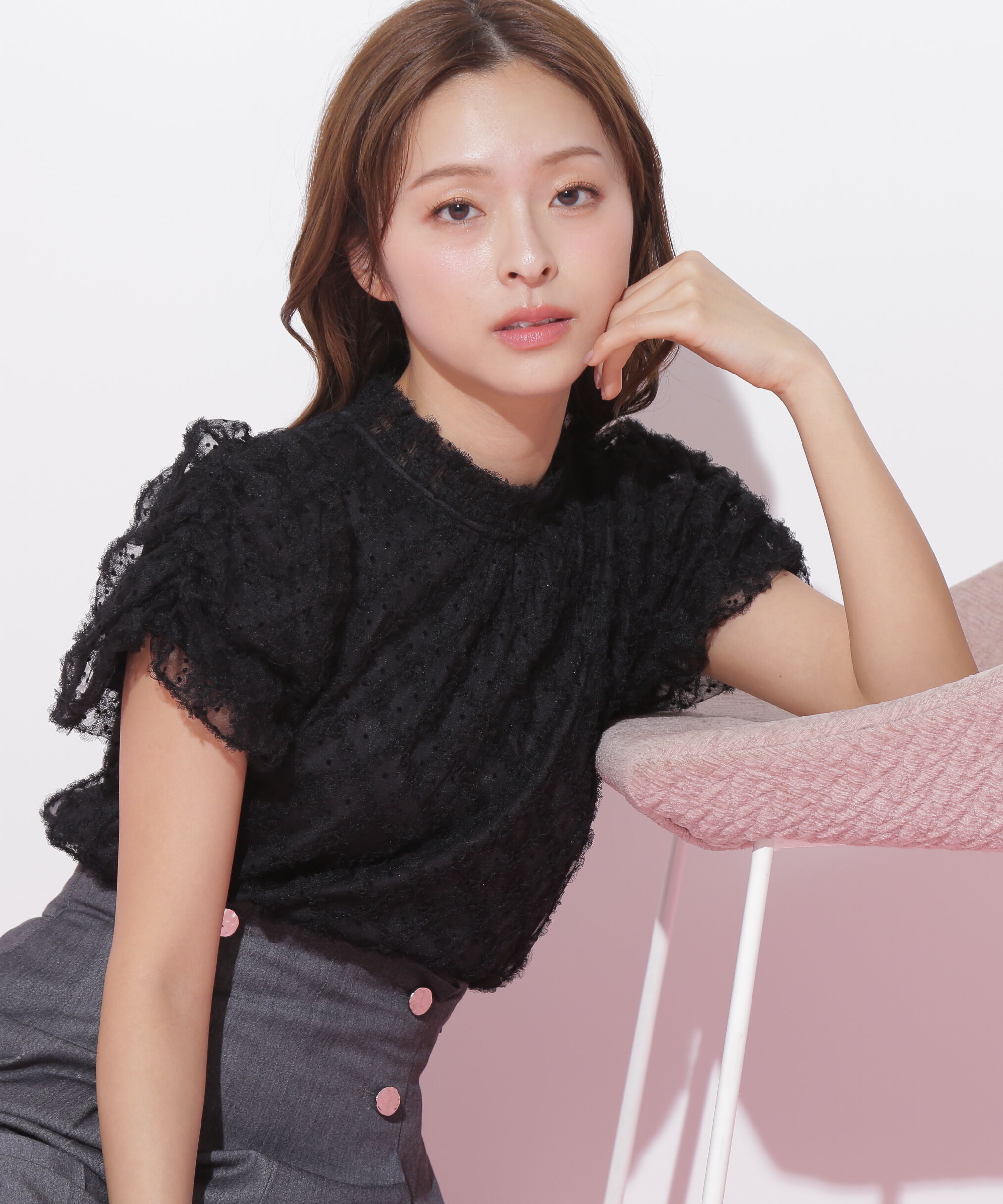  「バルーン袖レースブラウス」|シャツ・ブラウス|ブラック