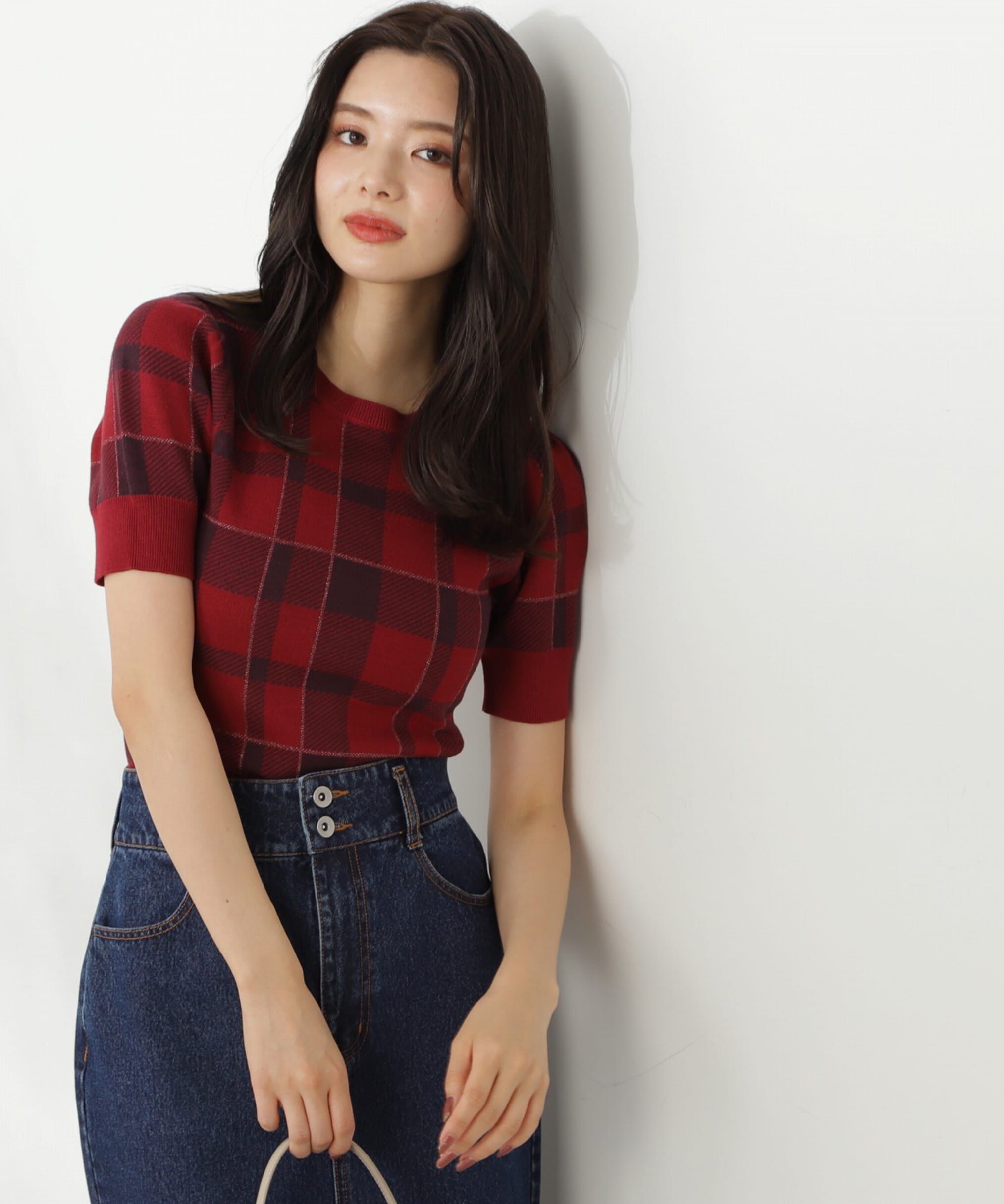 PROPORTION BODY DRESSING「ラメチェックニット」|ニット・セーター|レッド