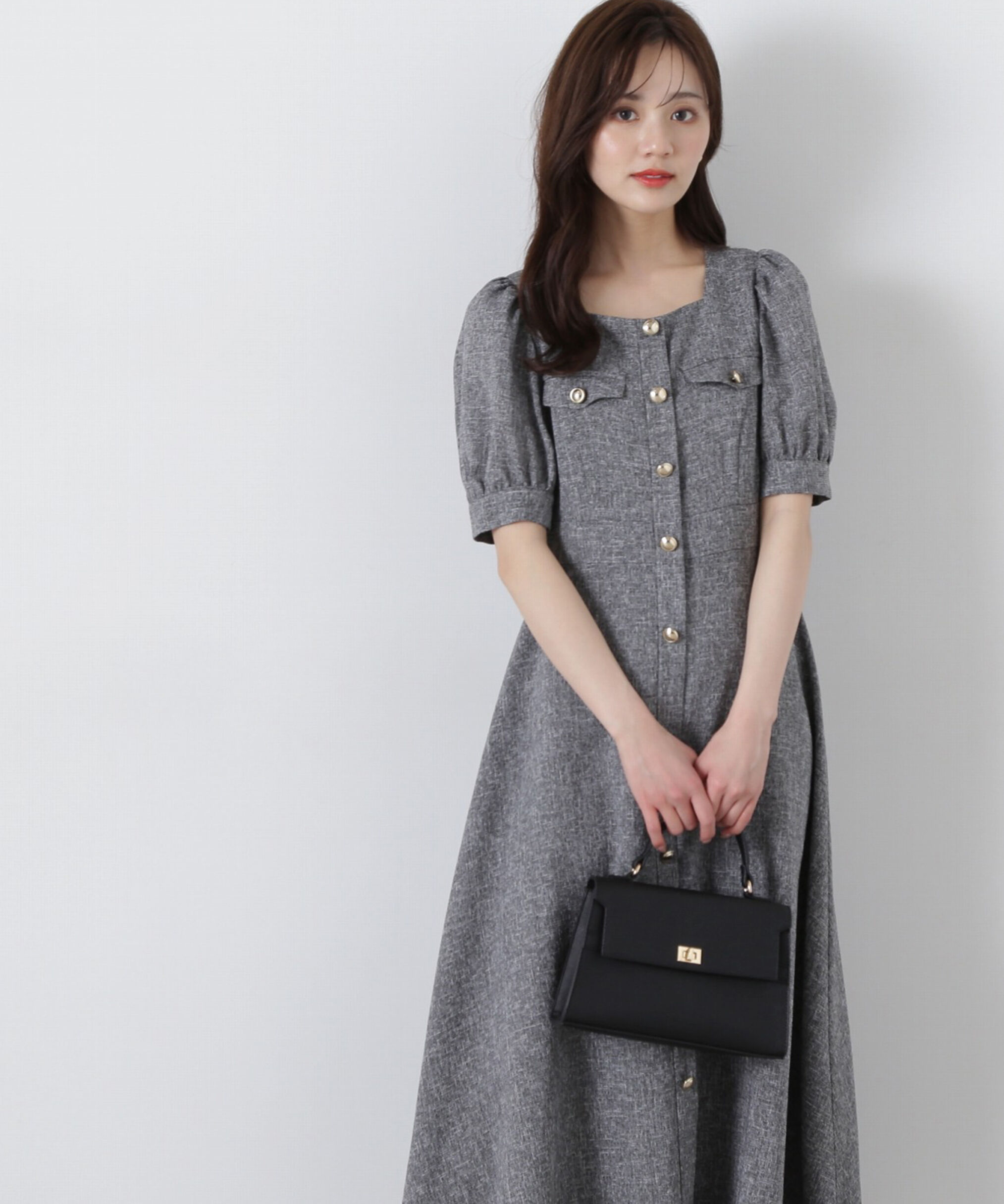 PROPORTION BODY DRESSING「フロント釦スクエアネックワンピース」|ワンピース|