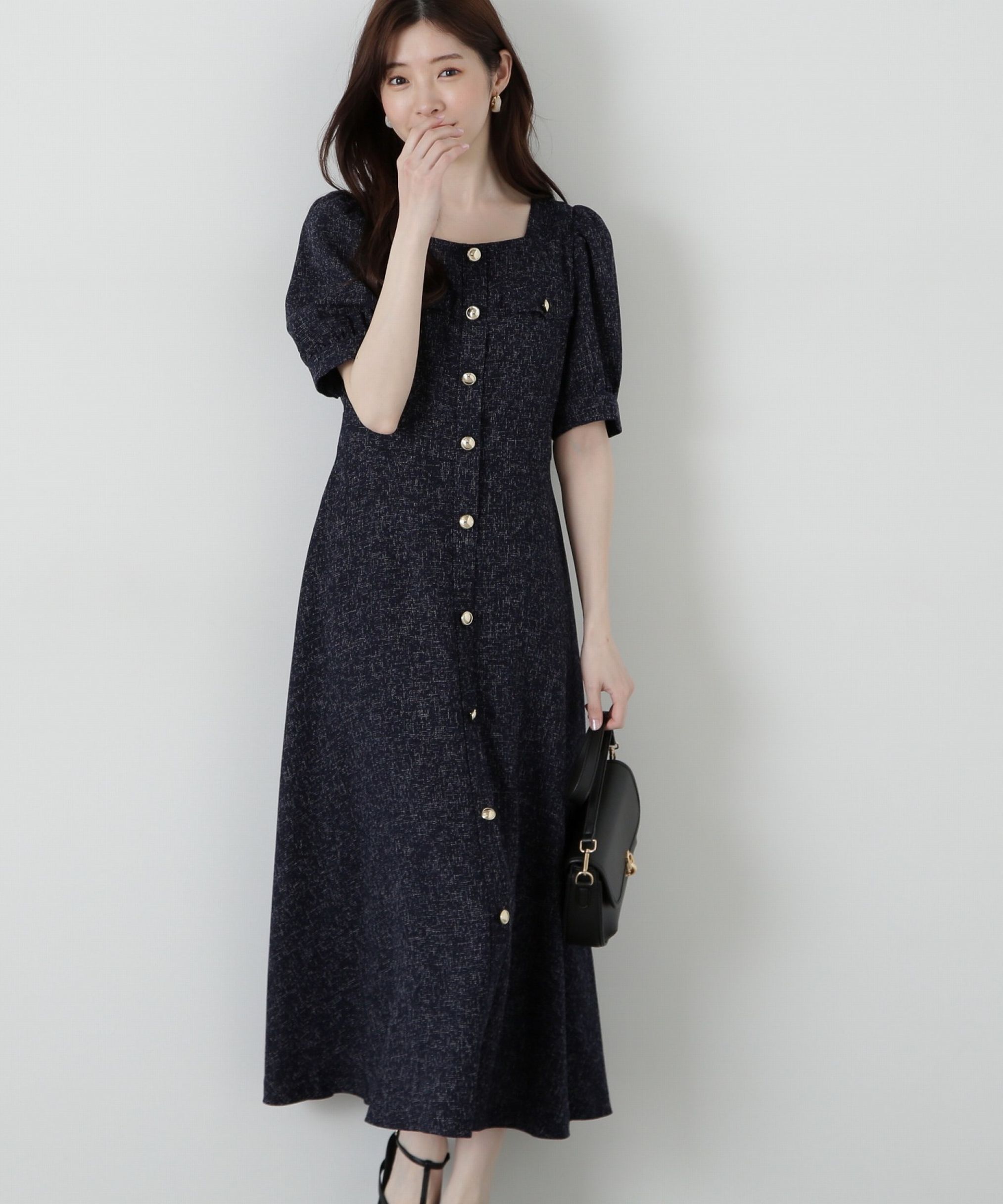 PROPORTION BODY DRESSING「フロント釦スクエアネックワンピース」|ワンピース|ネイビーミッ