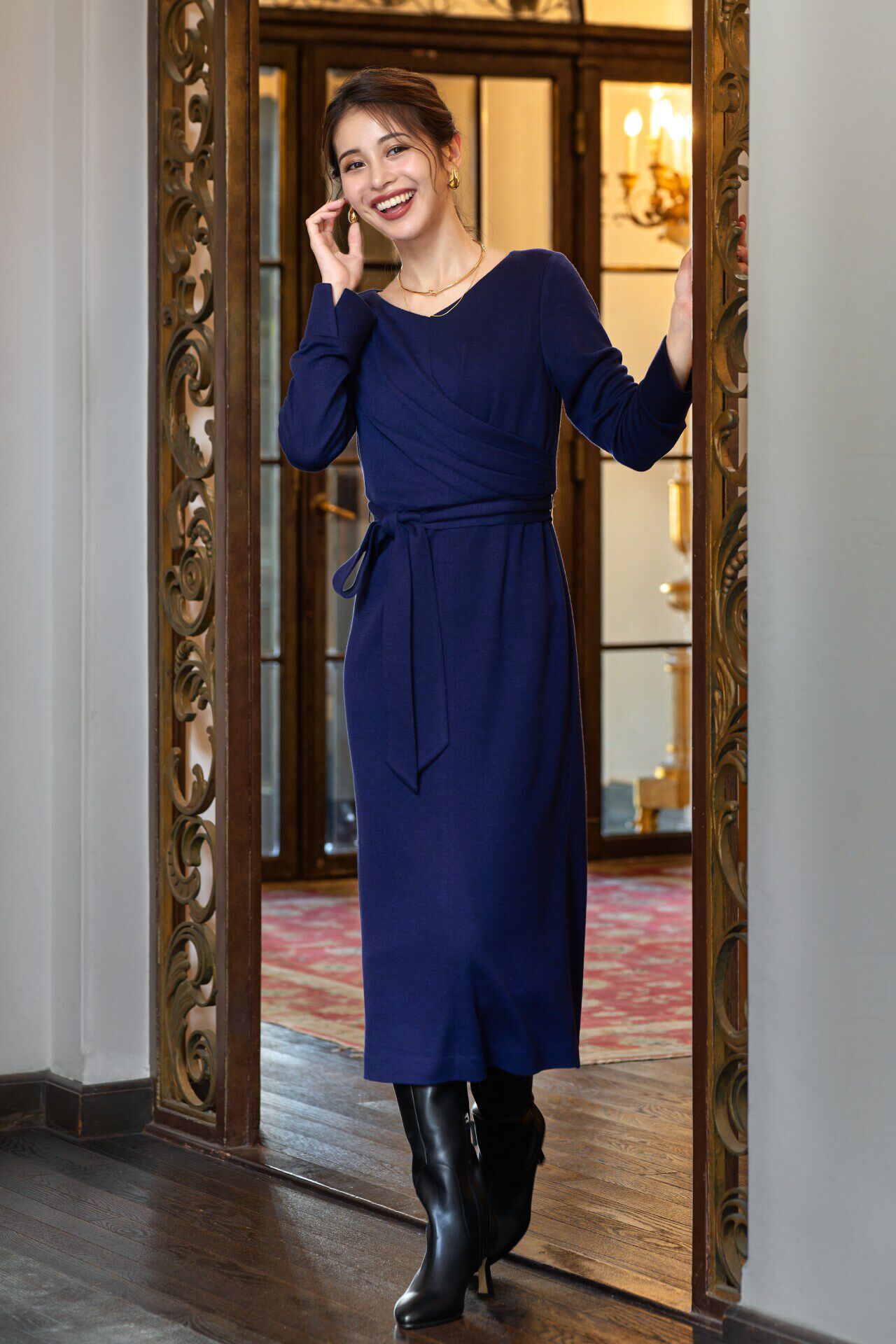  「フロントクロスウールジャージワンピース」|ワンピース|パープル