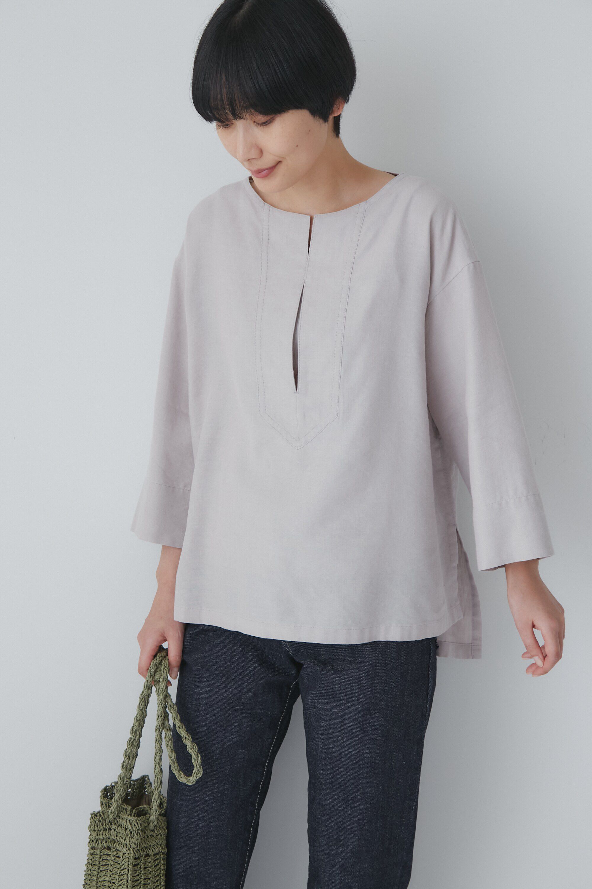  「◆ＰＥ／レーヨンリネンブラウス」|シャツ・ブラウス|グレージュ2