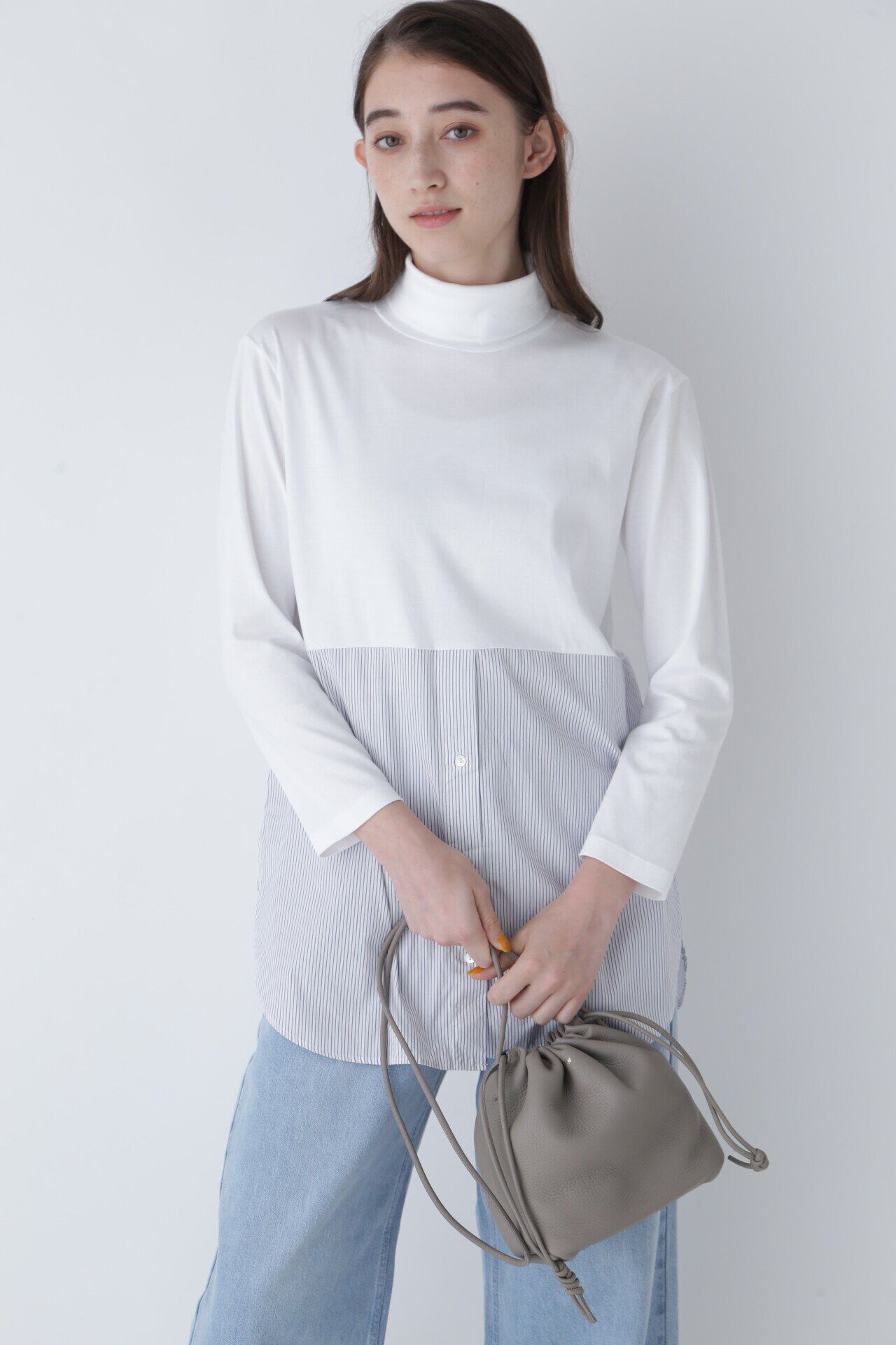  「布帛ドッキングタートルネックカットソー」|Tシャツ・カットソー|ホワイト&times;ス  3