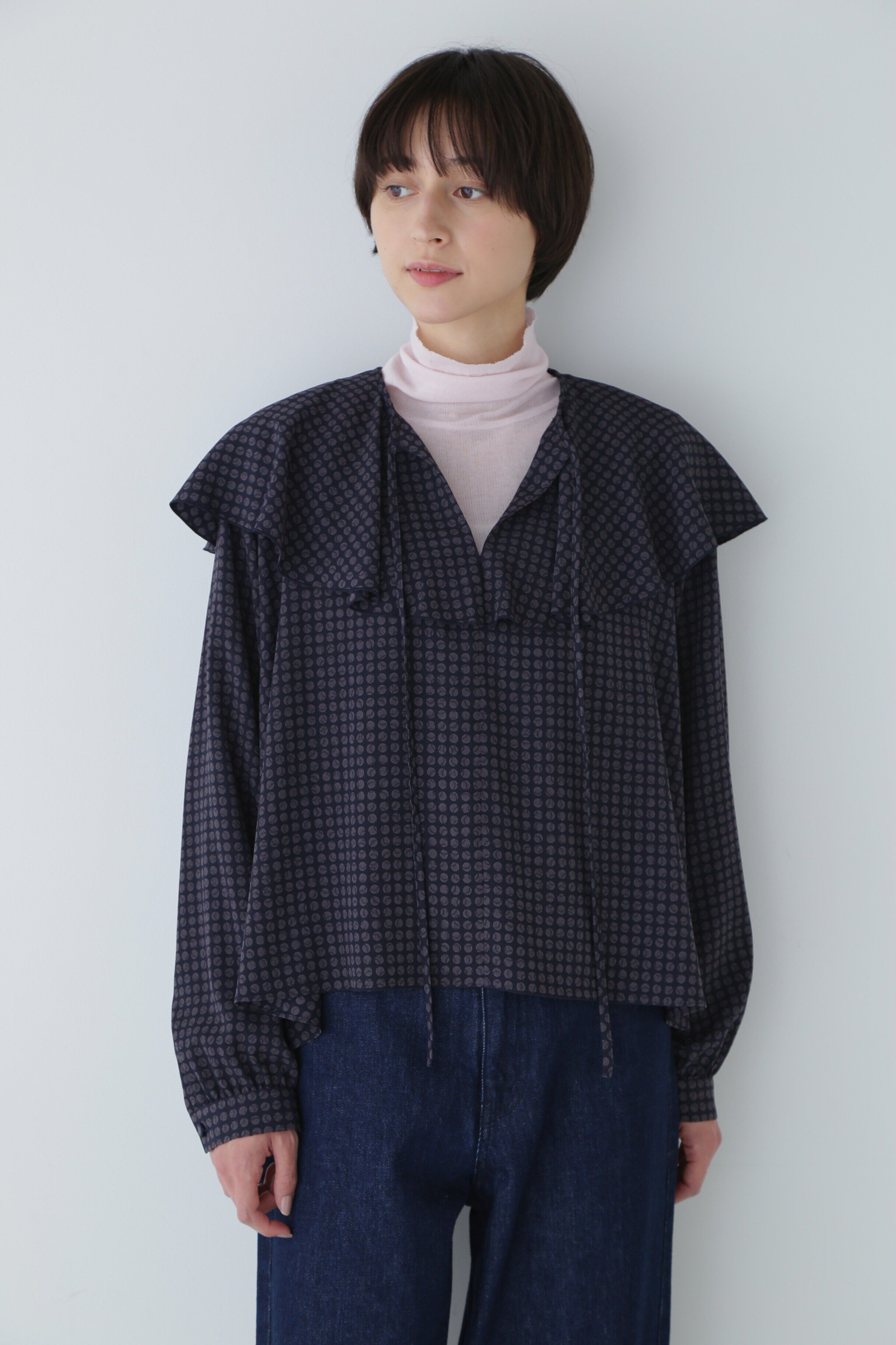  「◆ドットプリント襟付きブラウス」|シャツ・ブラウス|