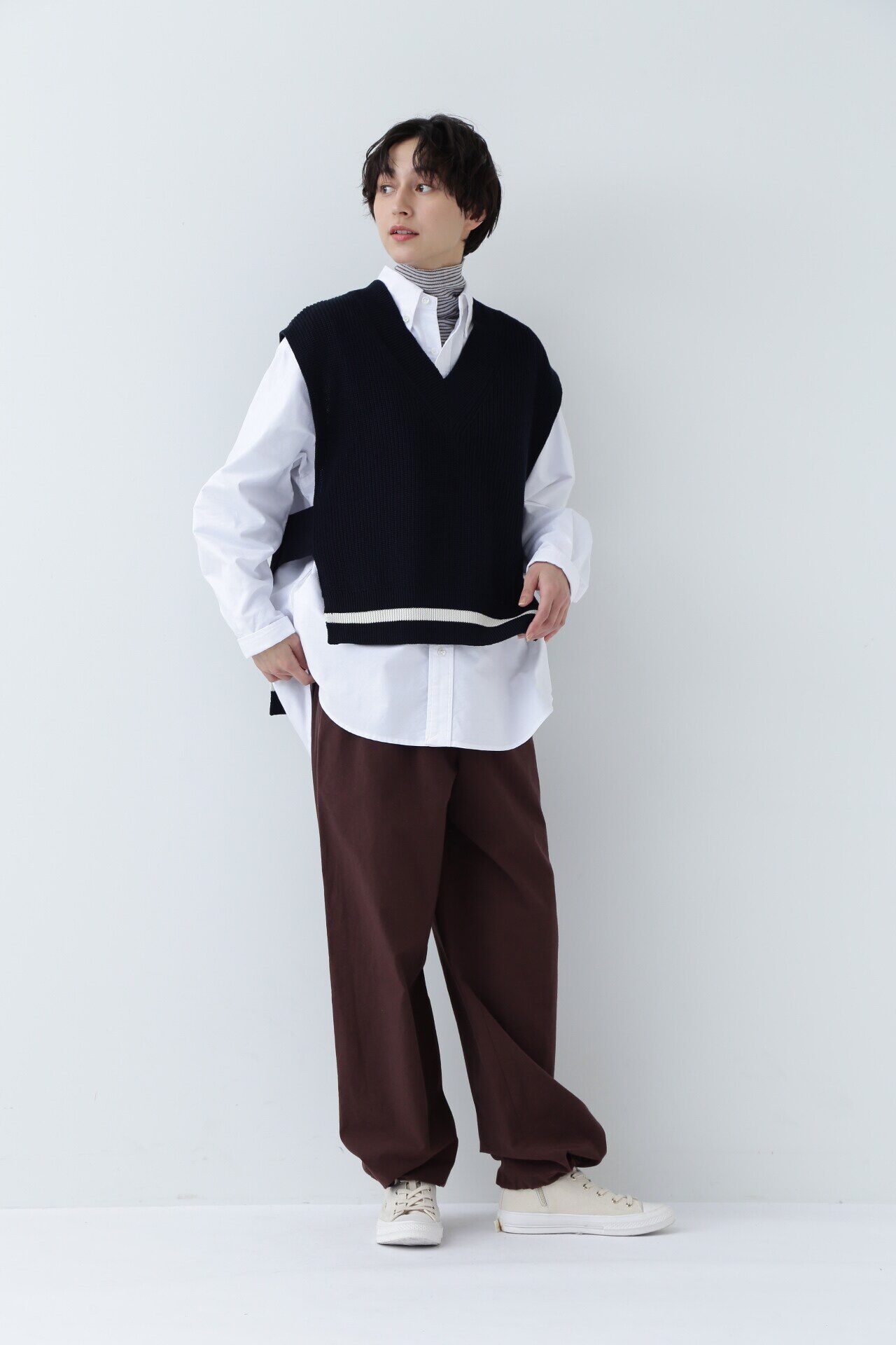 「◆ライン入りコットン片畦ニットベスト」|ニット・セーター|