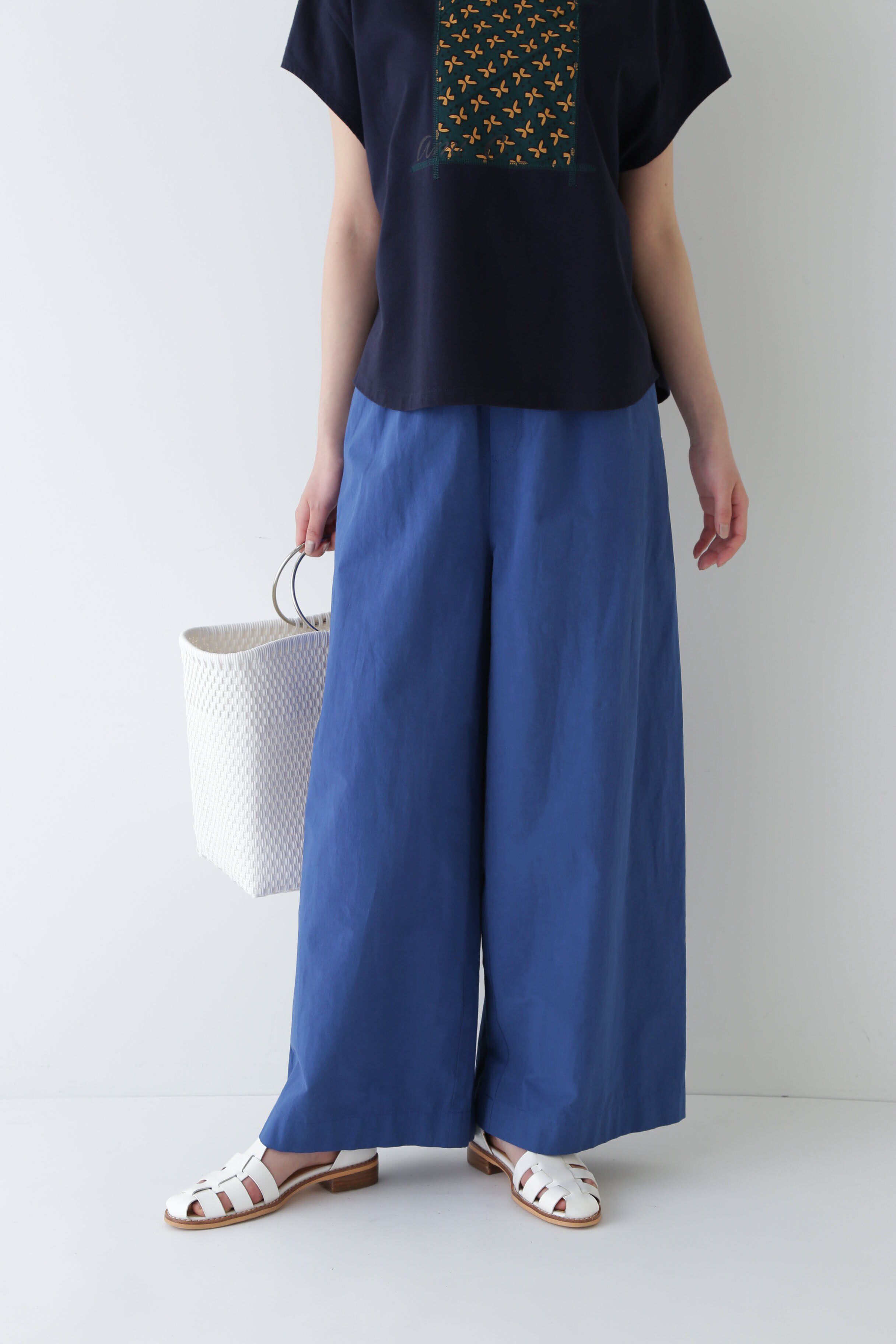  「◆綿麻ウェザー近江晒ワイドパンツ」|その他|ブルー