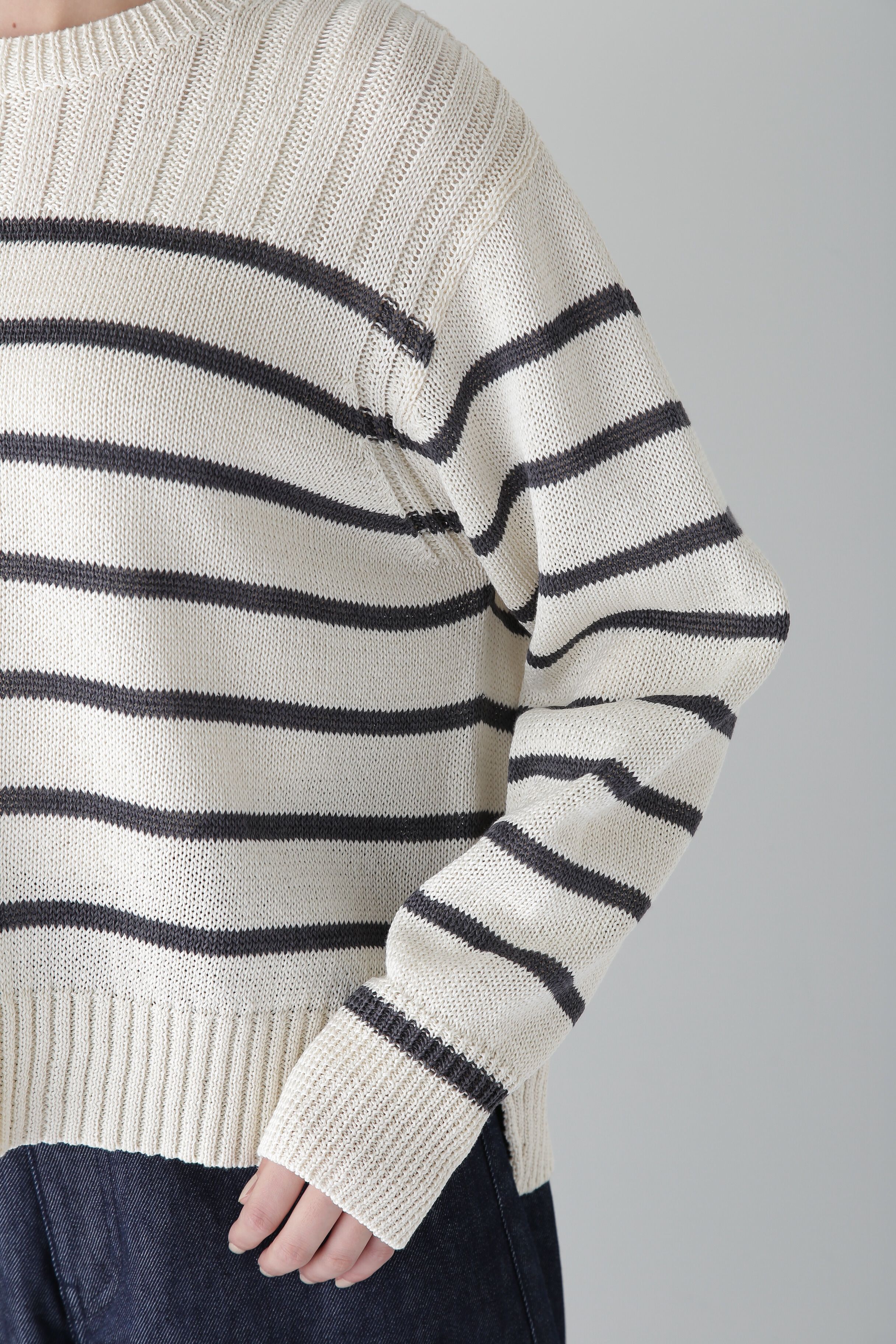  「◆【ウォッシャブル】ギマコットン編地コンビプルオーバー」|ニット・セーター|