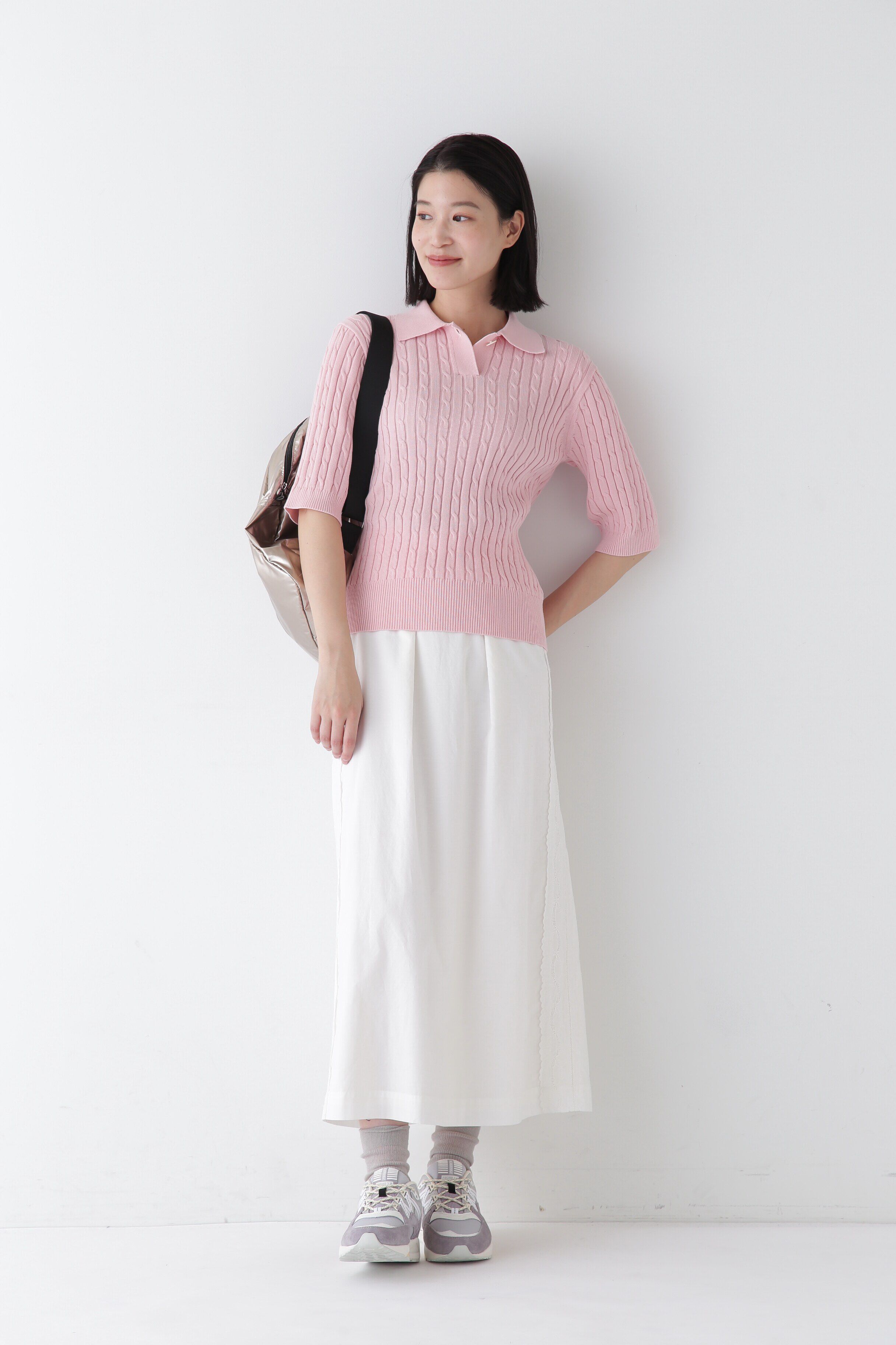  「◆【ウォッシャブル】コットンケーブル柄ポロニットプルオーバー」|ニット・セーター|