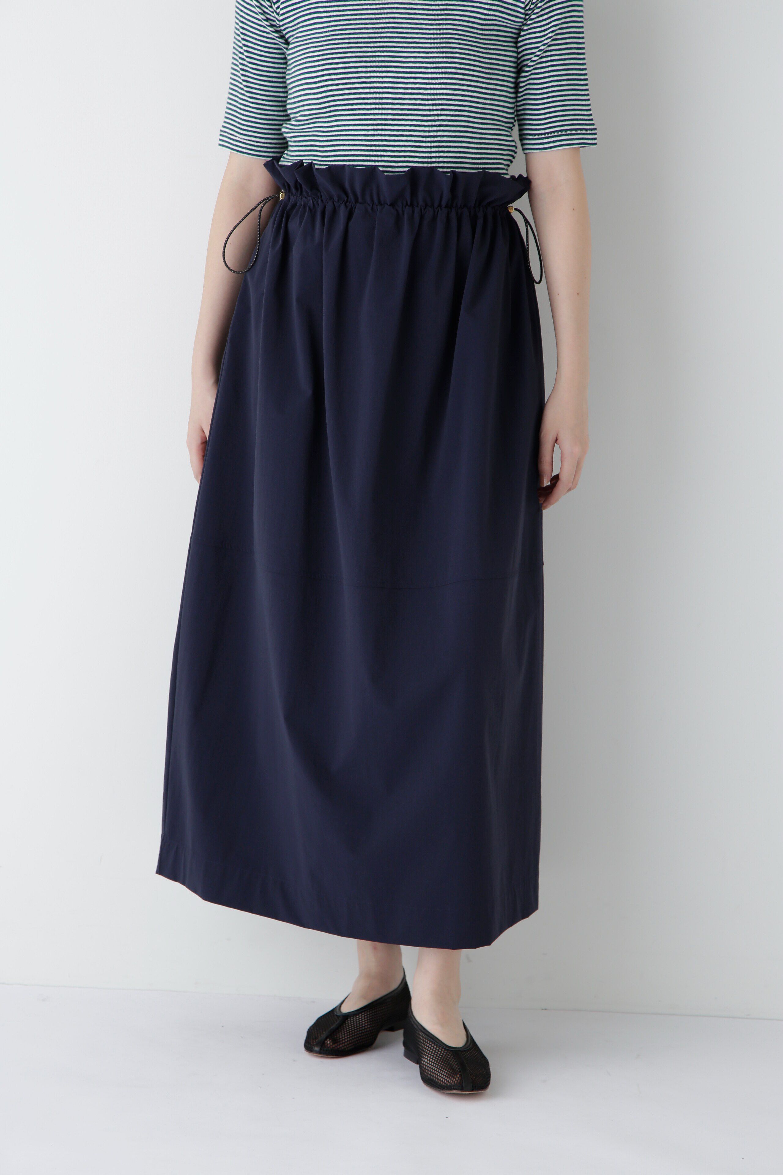  「◆【撥水・接触冷感】ナイロンストレッチギャザースカート」|スカート|ネイビー