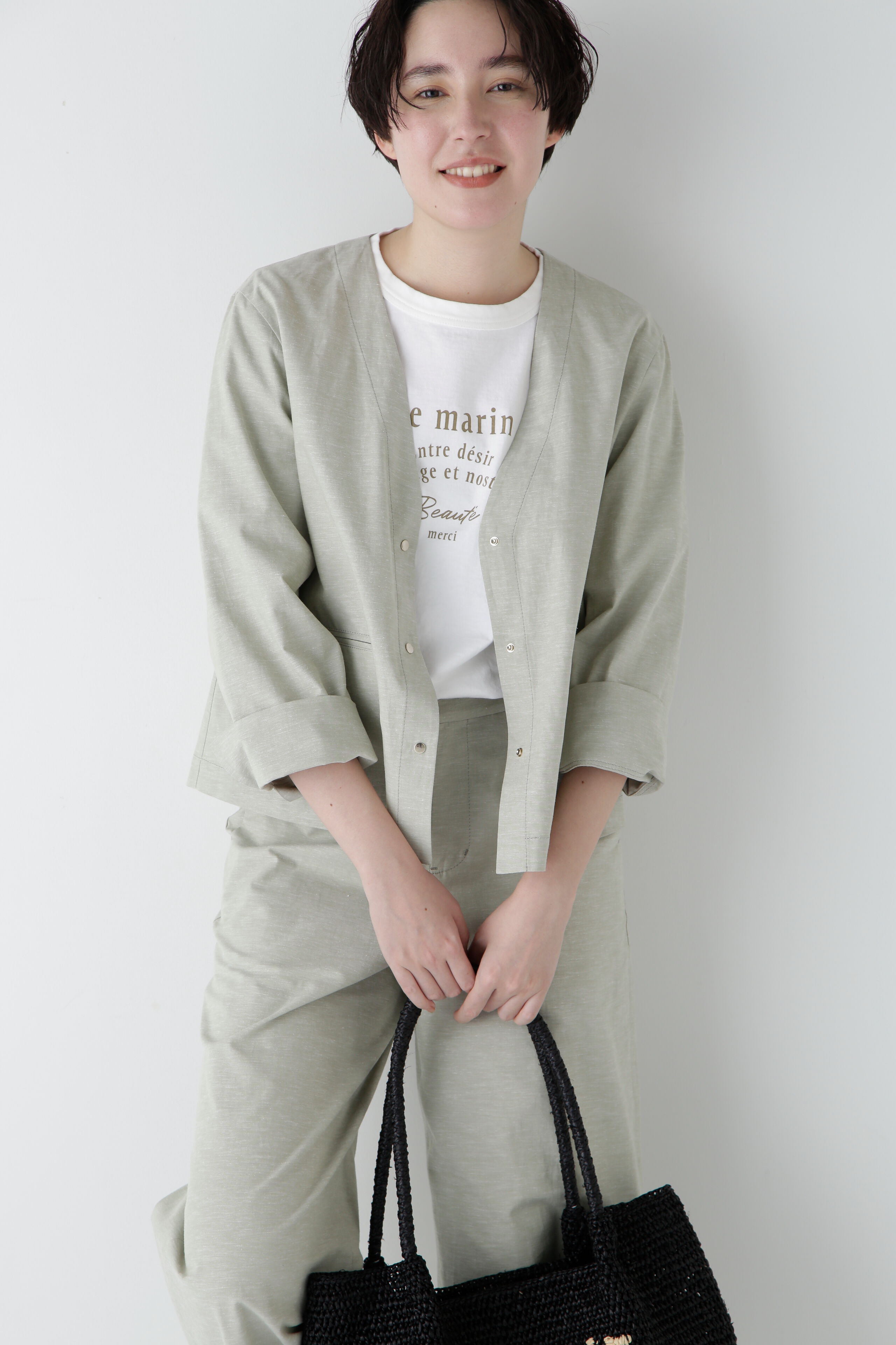  「◆綿麻シャンブレーVネックブルゾン」|ブルゾン・スタジャン|