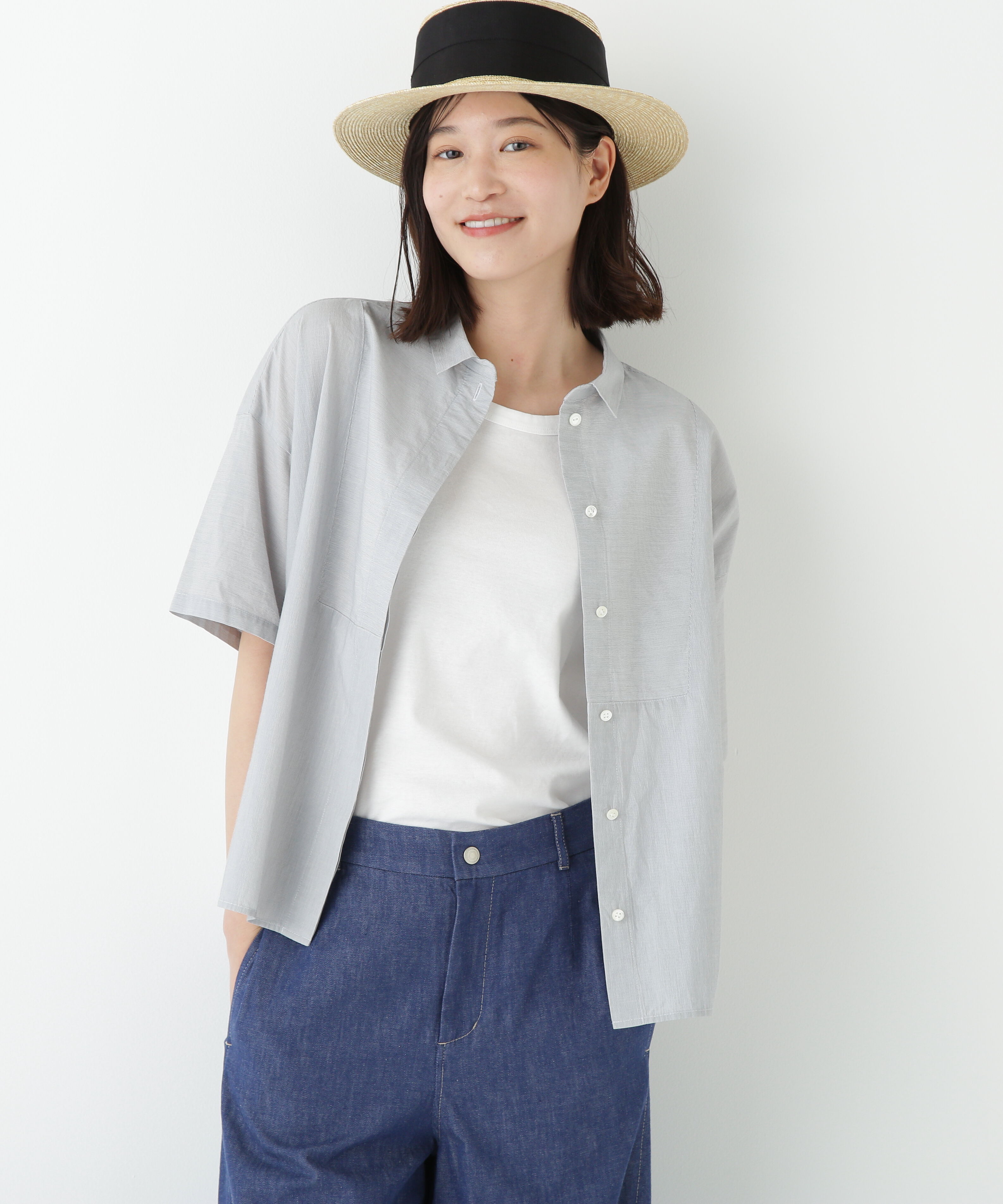  「◆コットンストライプボックスシャツ」|シャツ・ブラウス|