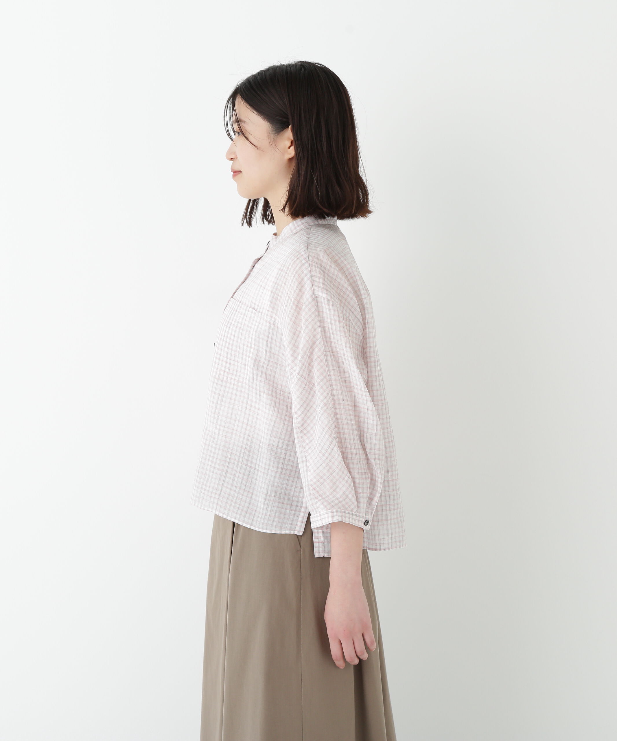  「◆ラミーバンドカラーチェックシャツブラウス」|シャツ・ブラウス|