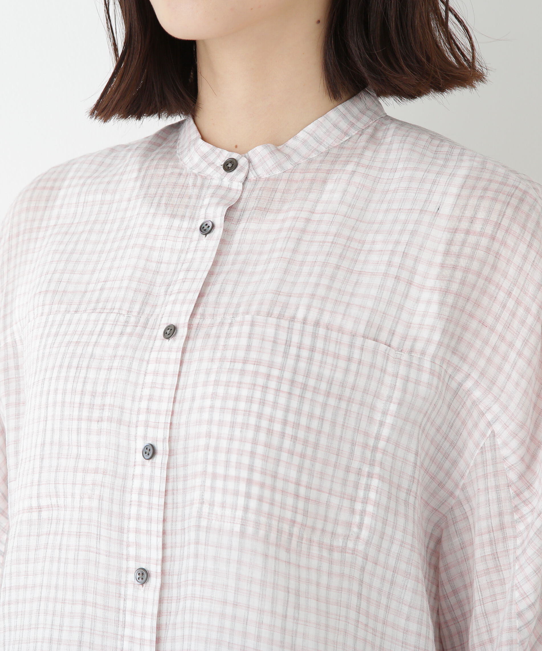  「◆ラミーバンドカラーチェックシャツブラウス」|シャツ・ブラウス|