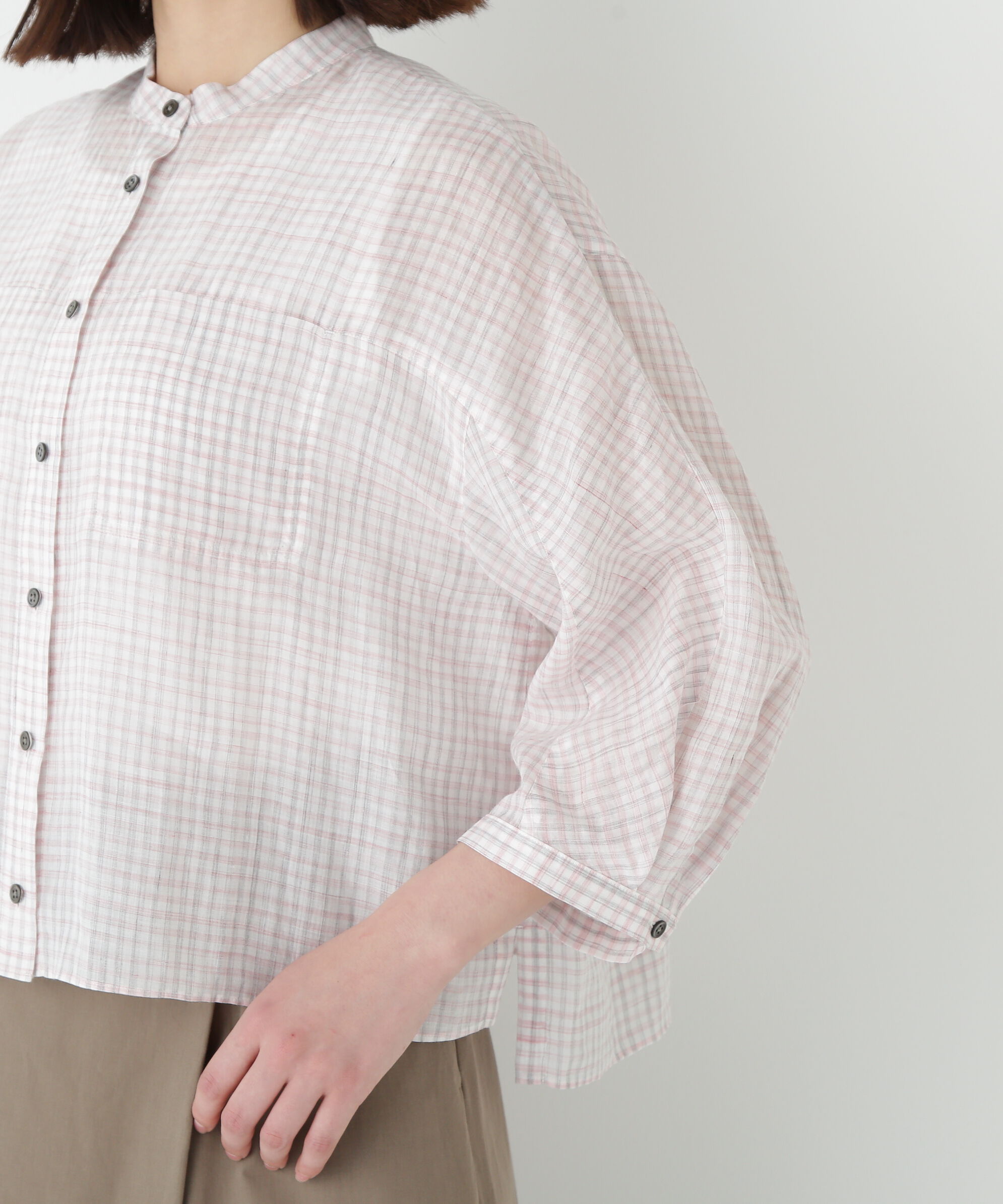  「◆ラミーバンドカラーチェックシャツブラウス」|シャツ・ブラウス|