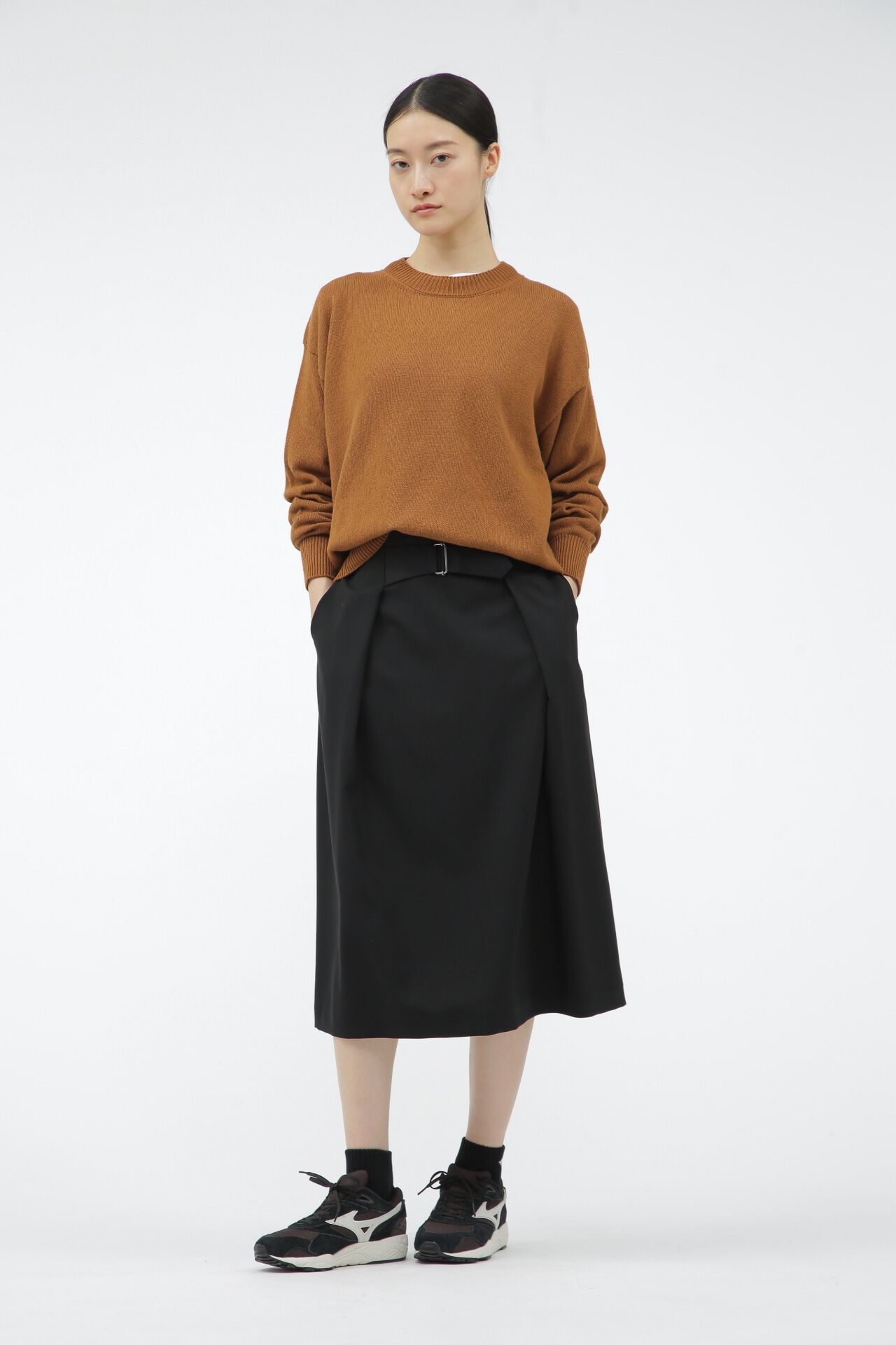  「FINE WOOL POPLIN」|スカート|BLACK