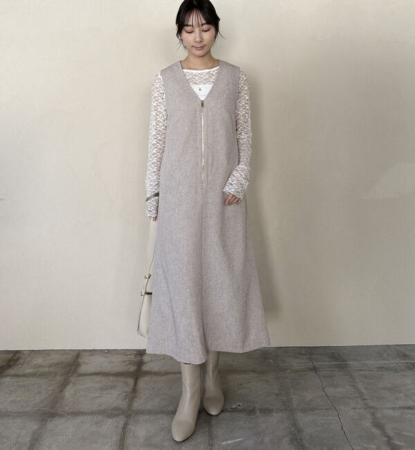 Doux archives「フロントジップジャンスカ」|ジャンパースカート|BEIGE