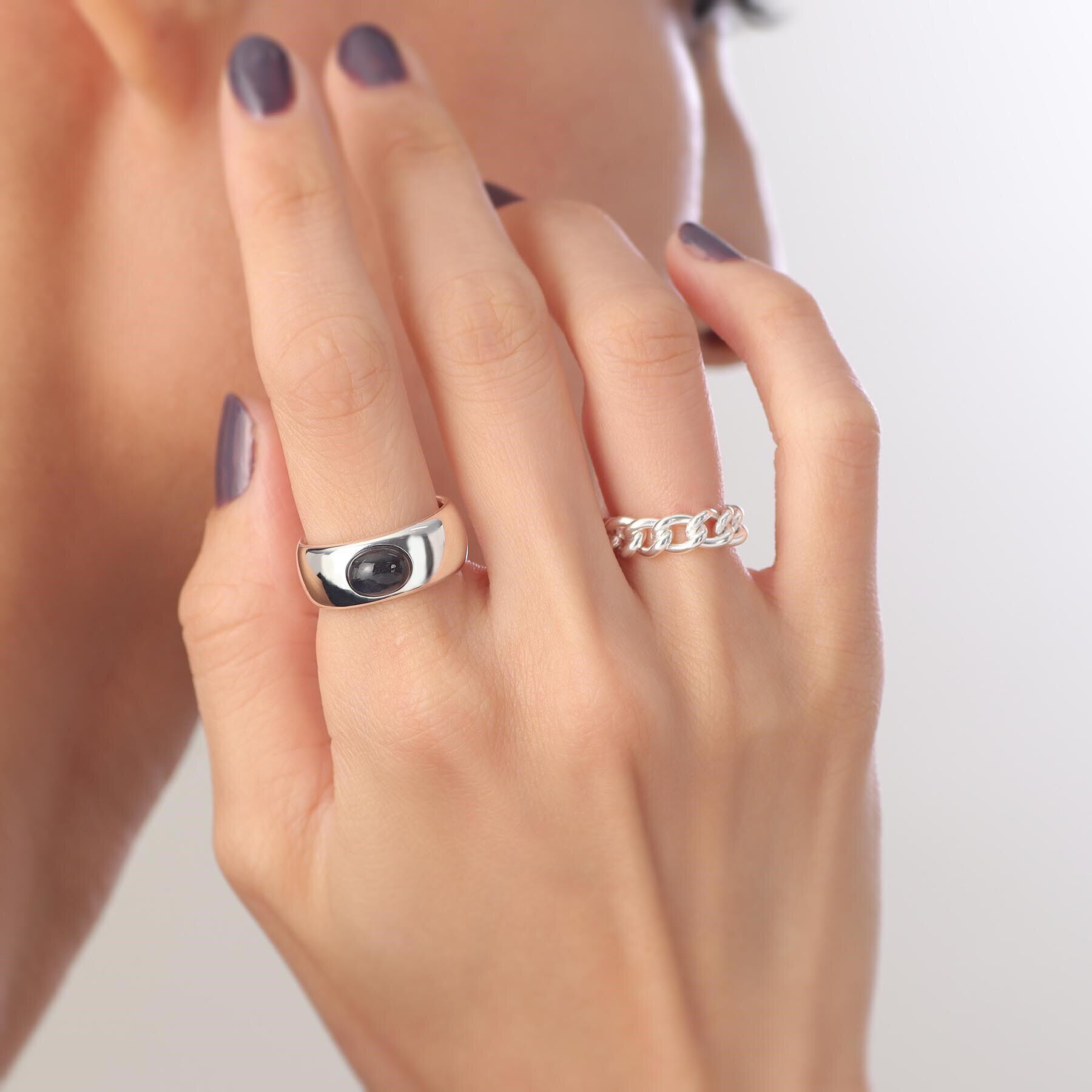 COCOSHNIK ONKITSCH「シルバー カラーストーン（ブラックラブラドライト）ワイドリング」|リング|