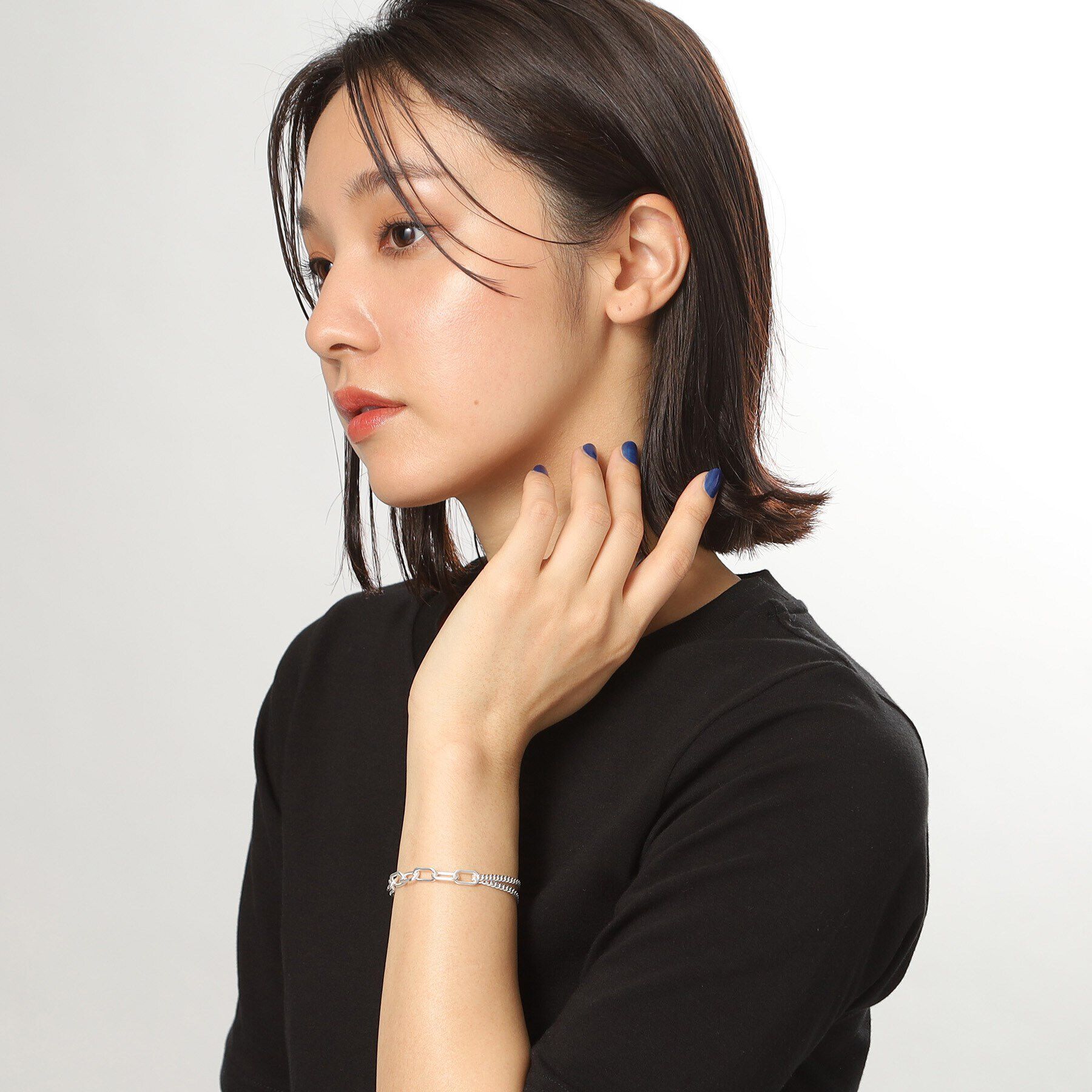 COCOSHNIK ONKITSCH「シルバー ミックスチェーン ケーブルカーブ ドレープ ブレスレット」|ブレスレット・バングル|