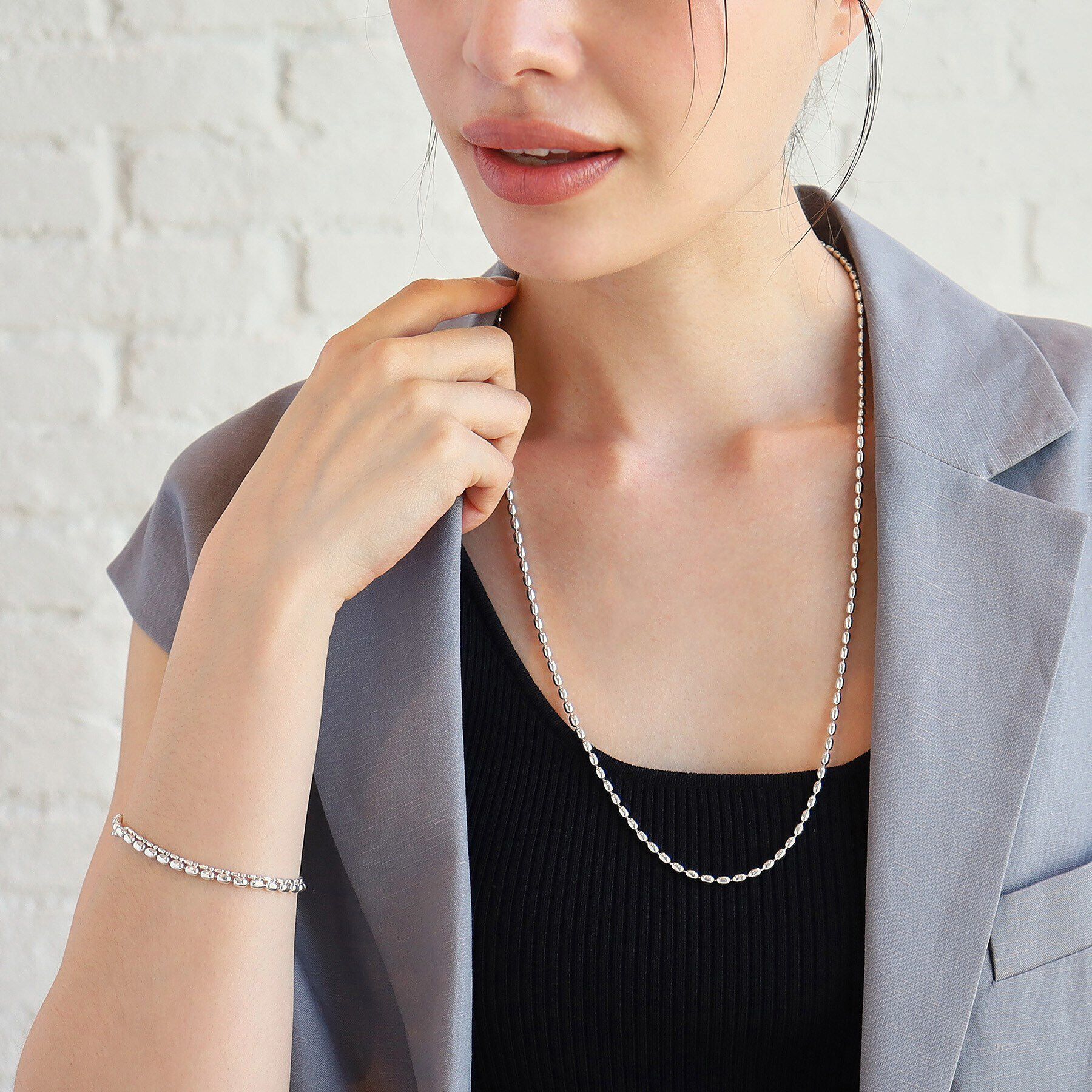 COCOSHNIK ONKITSCH「シルバー デザインチェーン オーバルボールM ネックレス」|ネックレス|