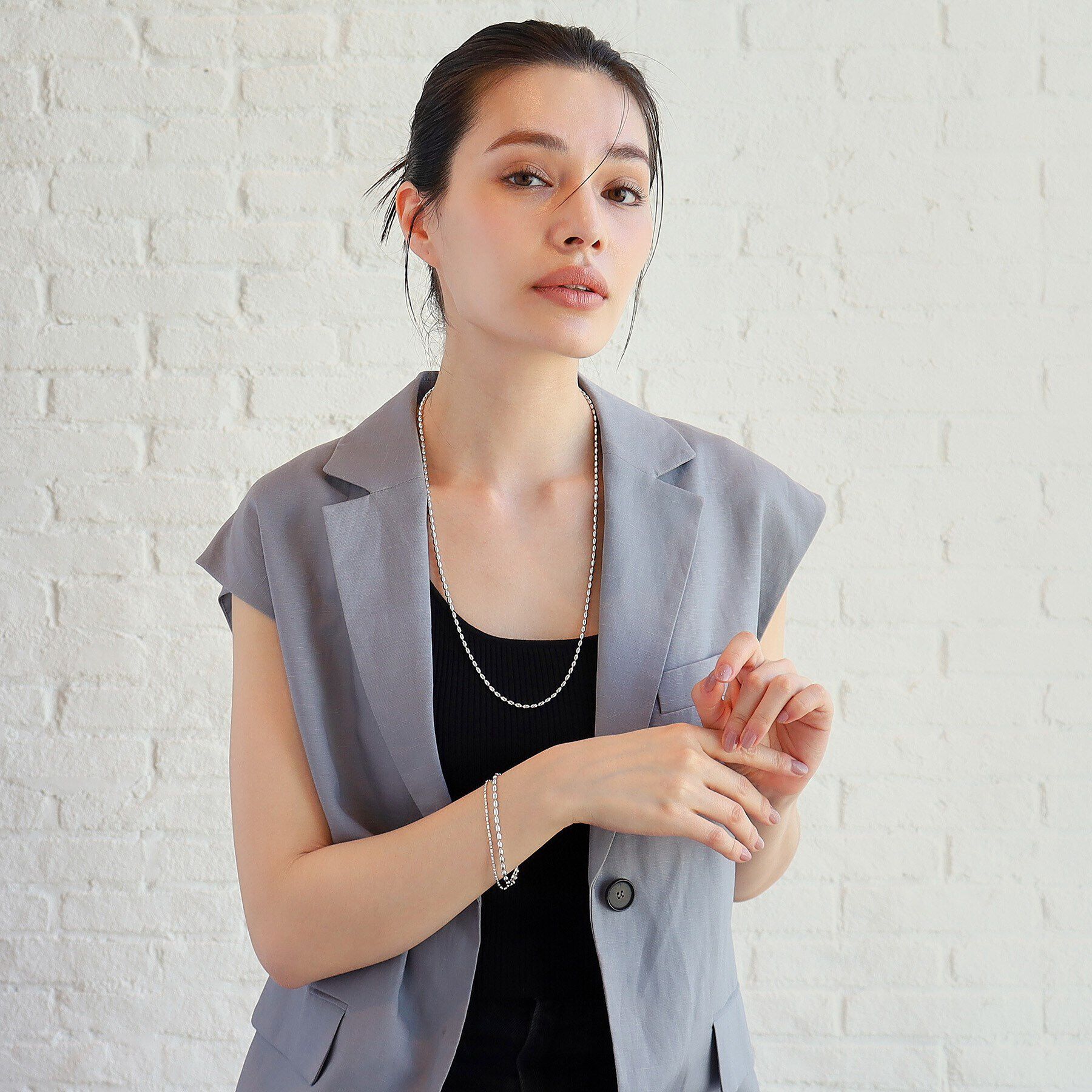 COCOSHNIK ONKITSCH「シルバー デザインチェーン オーバルボールM ネックレス」|ネックレス|