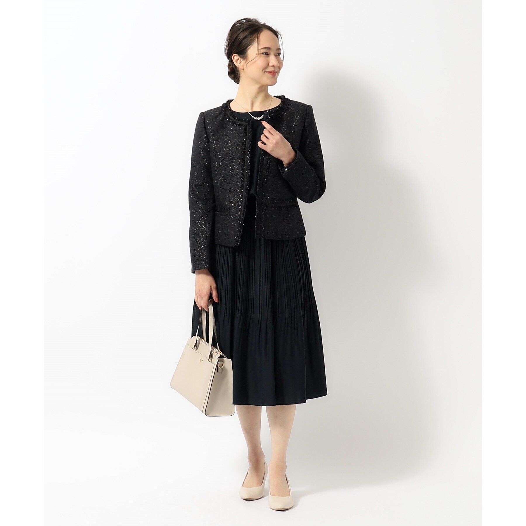 SHOO･LA･RUE「【S-3L】ツイードフリンジノーカラージャケット」|ノーカラージャケット|