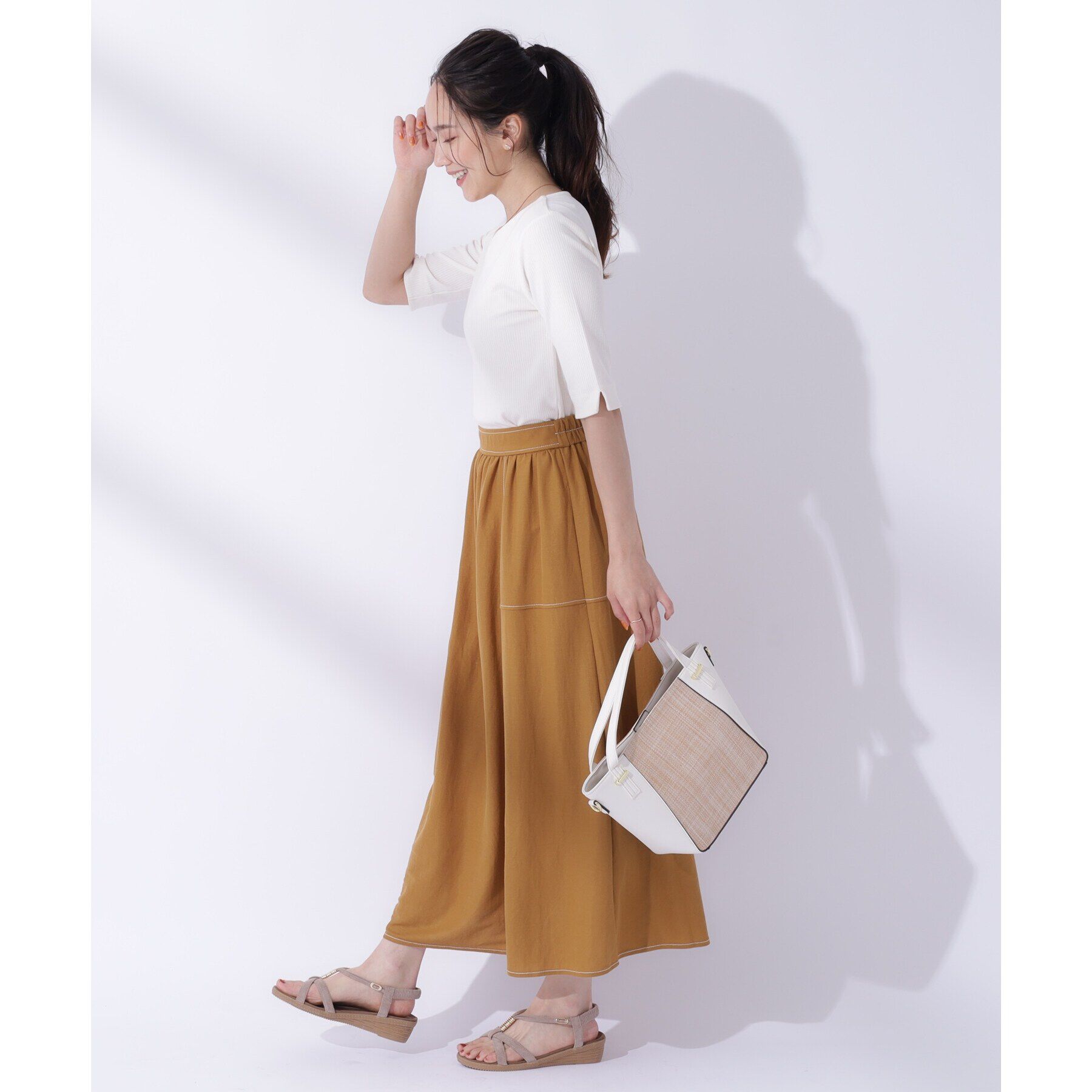 SHOO･LA･RUE「女性らしさをプラスする テレコハートネック 5分袖トップス」|Tシャツ・カットソー|