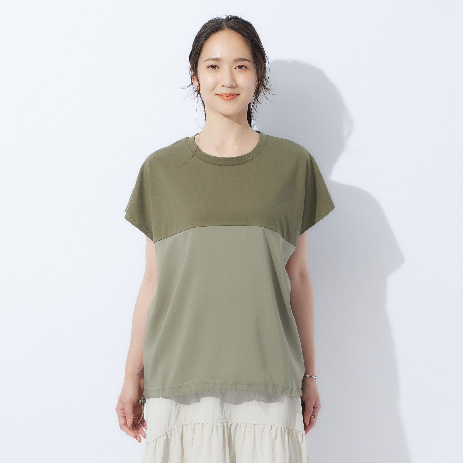 SHOO･LA･RUE「インせずサマ見え 裾ドロスト切り替えトップス」|Tシャツ・カットソー|