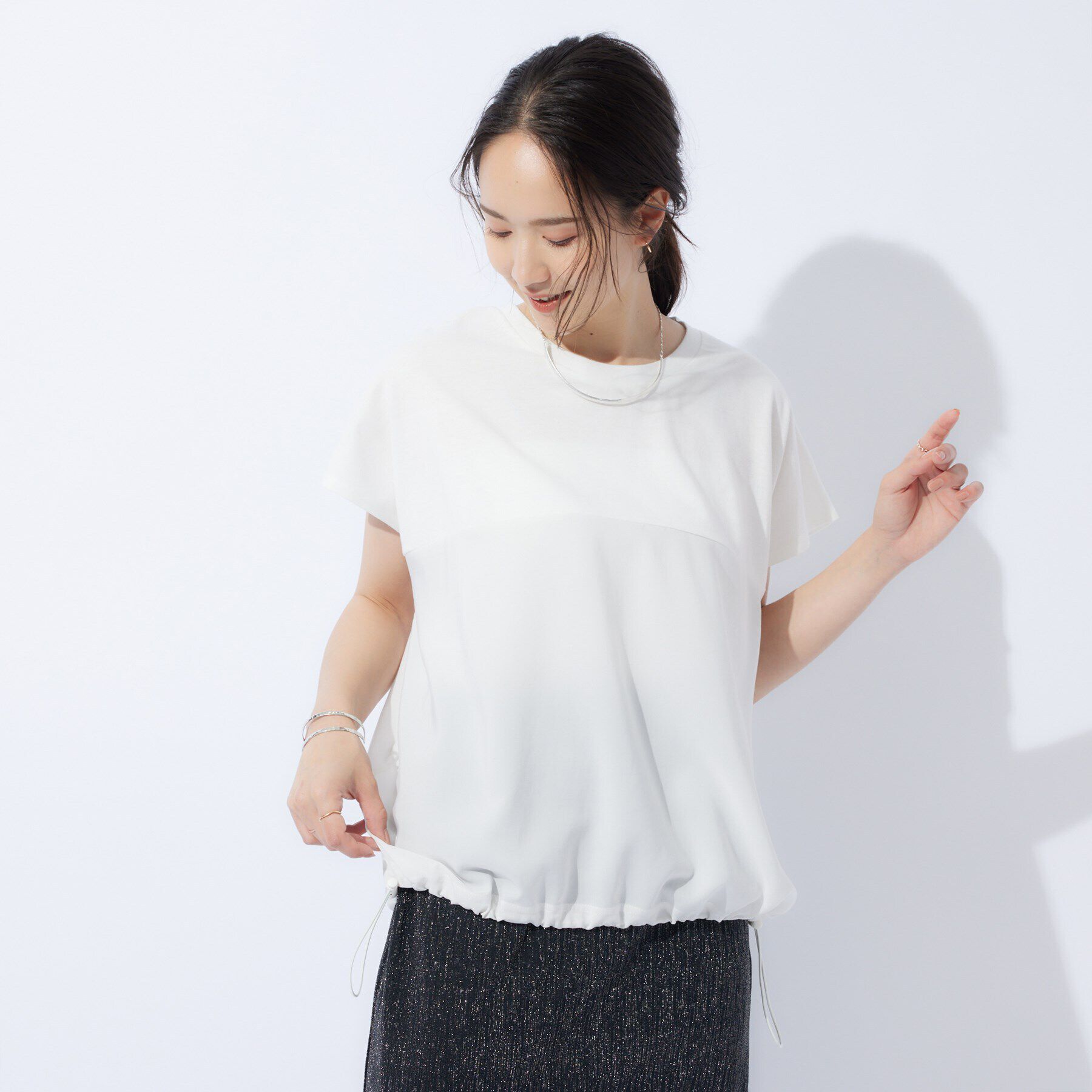 SHOO･LA･RUE「インせずサマ見え 裾ドロスト切り替えトップス」|Tシャツ・カットソー|