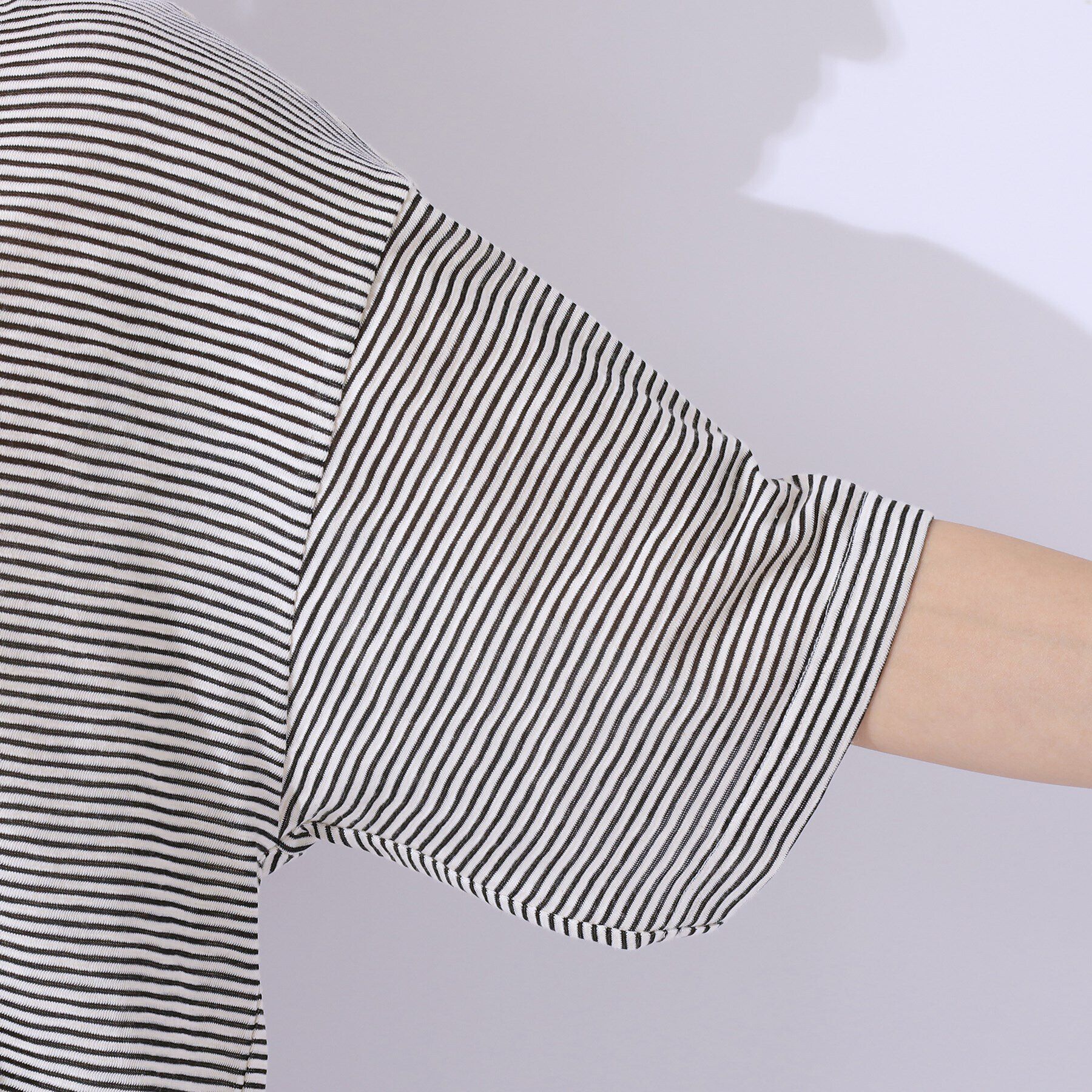 SHOO･LA･RUE「【洗える】腕を出さずにこなれ見え スラブボーダーTシャツ」|Tシャツ・カットソー|