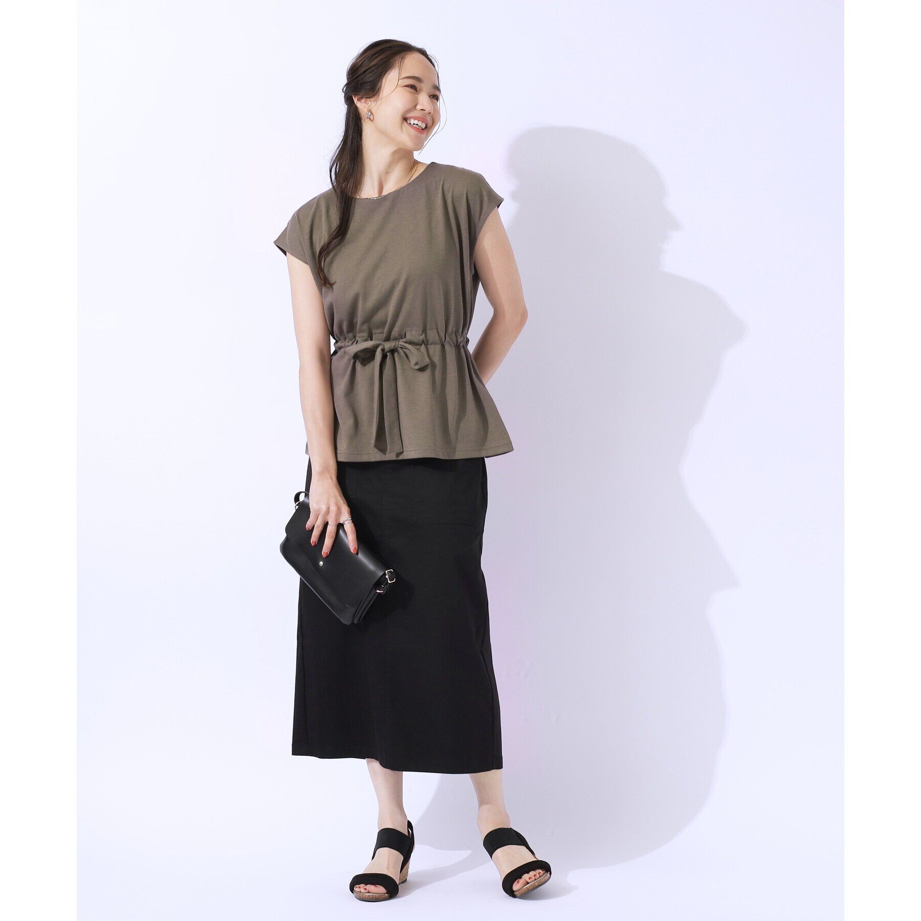 SHOO･LA･RUE「【洗える/セットアップ可】休日のリラックスコーデに ウエストリボントップス」|シャツ・ブラウス|