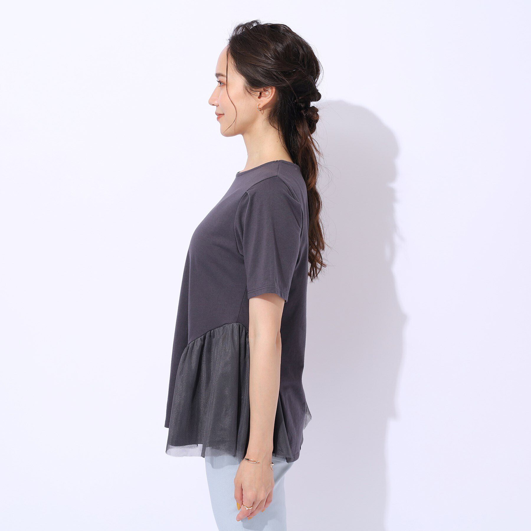 SHOO･LA･RUE「【自然にウエストカバー】インせず決まる サイドチュール切替Tシャツ」|Tシャツ・カットソー|