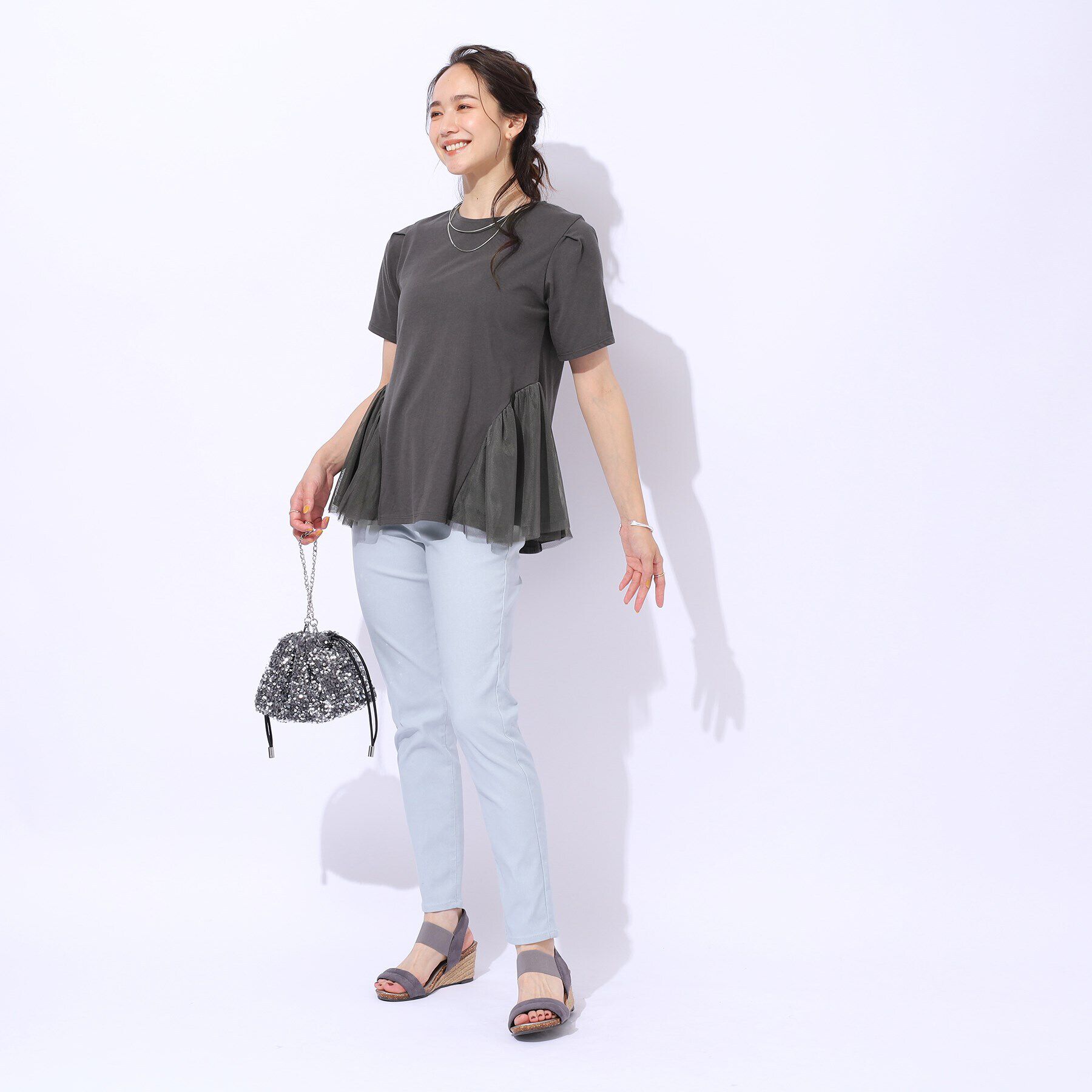 SHOO･LA･RUE「【自然にウエストカバー】インせず決まる サイドチュール切替Tシャツ」|Tシャツ・カットソー|