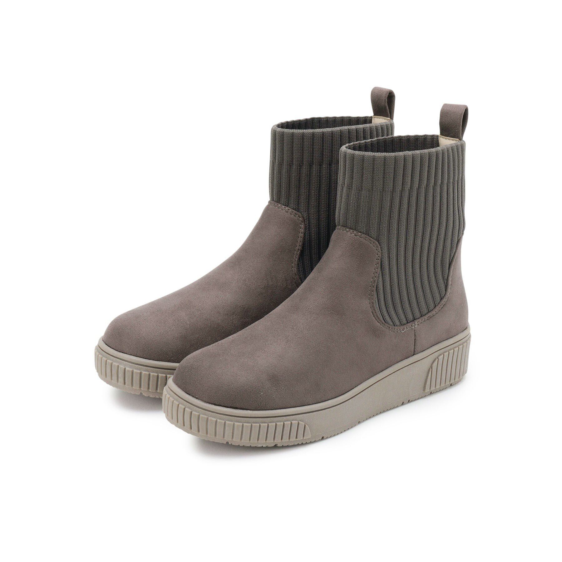 SHOO･LA･RUE「【高レビュー/撥水】すっぽりラクラク はきぐちニットブーツ」|ショートブーツ|ブラウン(043)