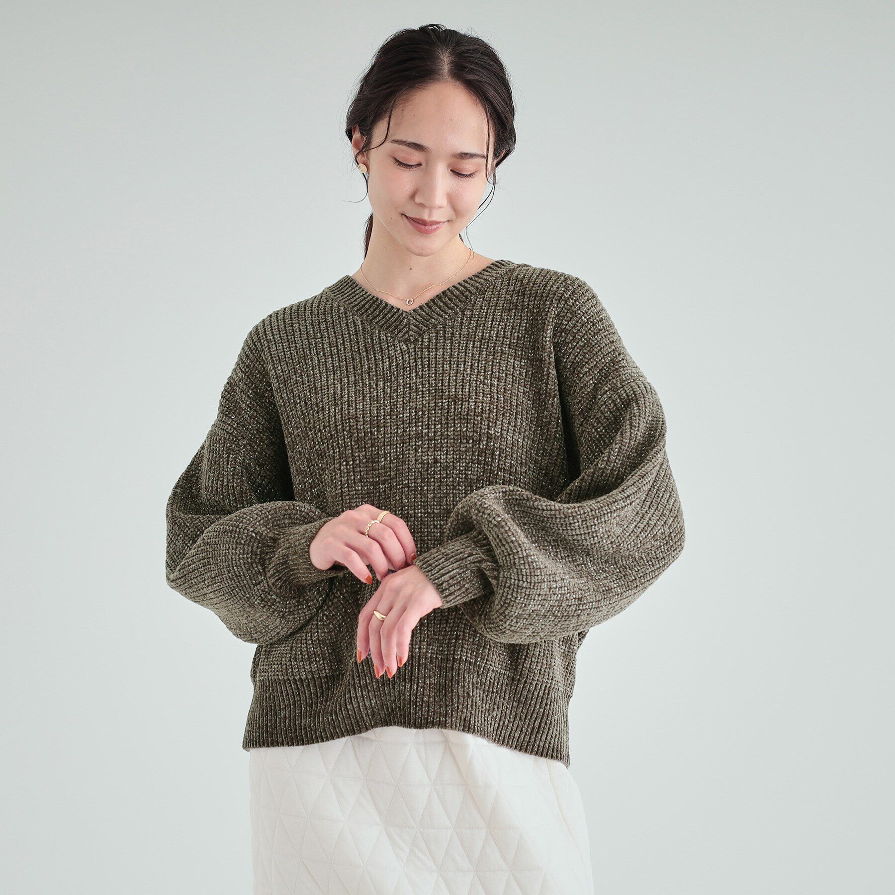 SHOO･LA･RUE「【S-LL/前後2WAY】大人のゆるさが魅力 ベロア風ラメモールニット」|ニット・セーター|