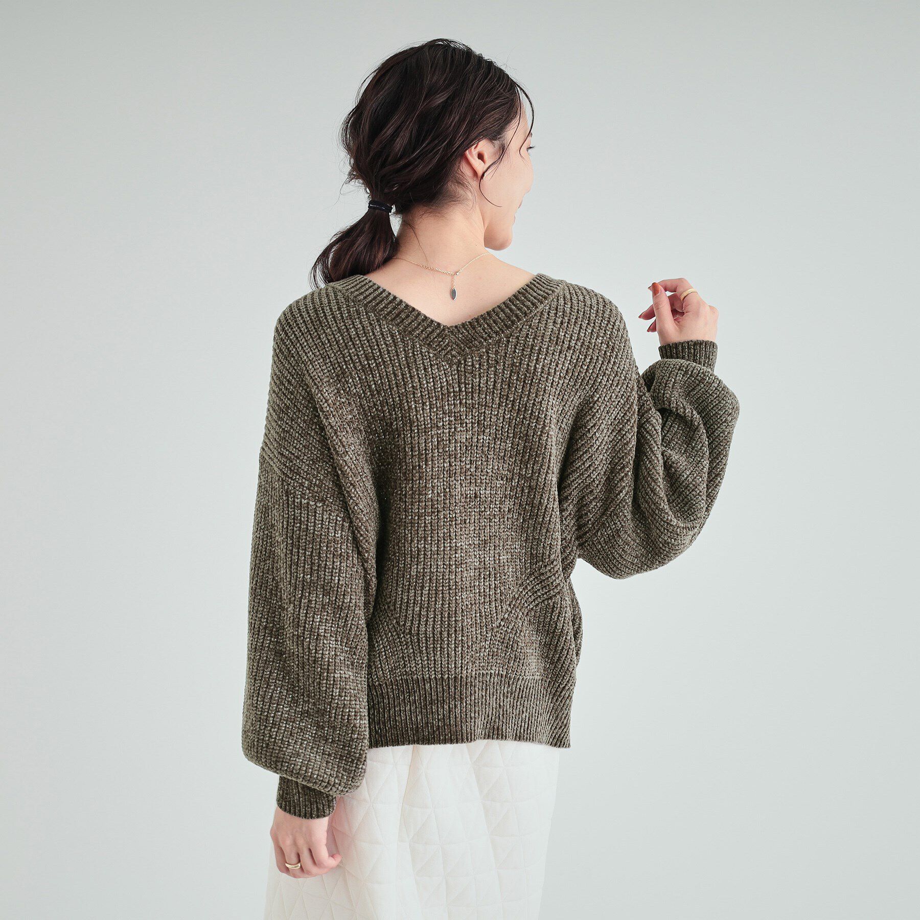 SHOO･LA･RUE「【S-LL/前後2WAY】大人のゆるさが魅力 ベロア風ラメモールニット」|ニット・セーター|