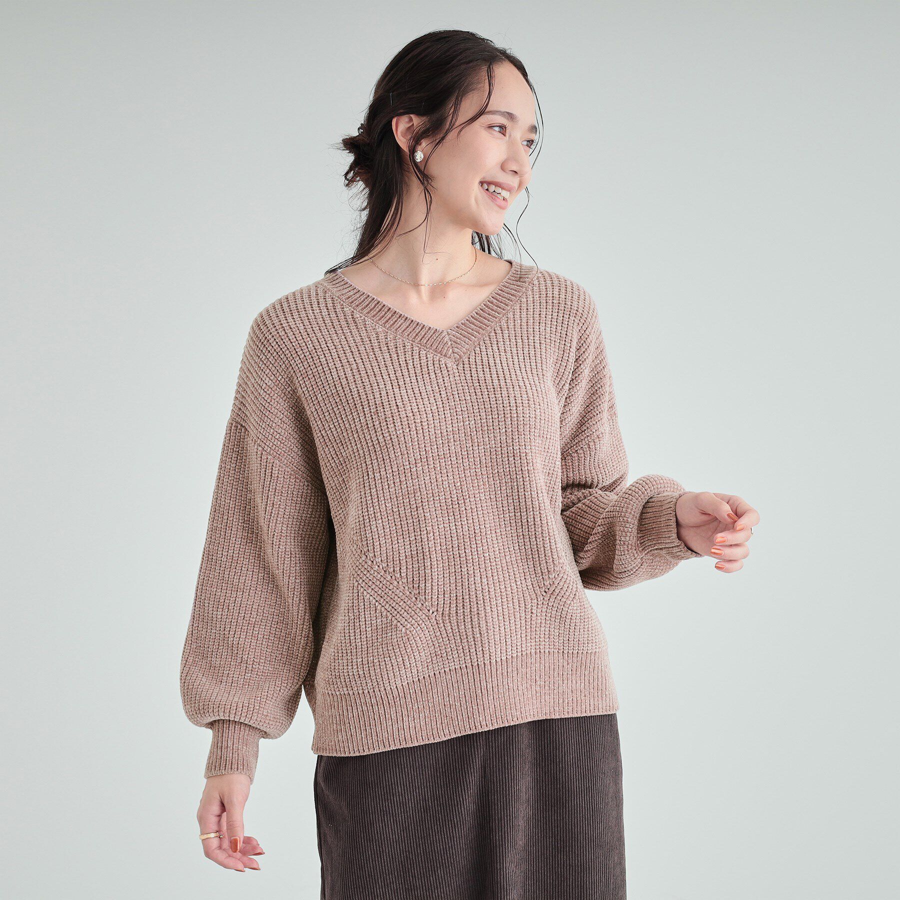 SHOO･LA･RUE「【S-LL/前後2WAY】大人のゆるさが魅力 ベロア風ラメモールニット」|ニット・セーター|